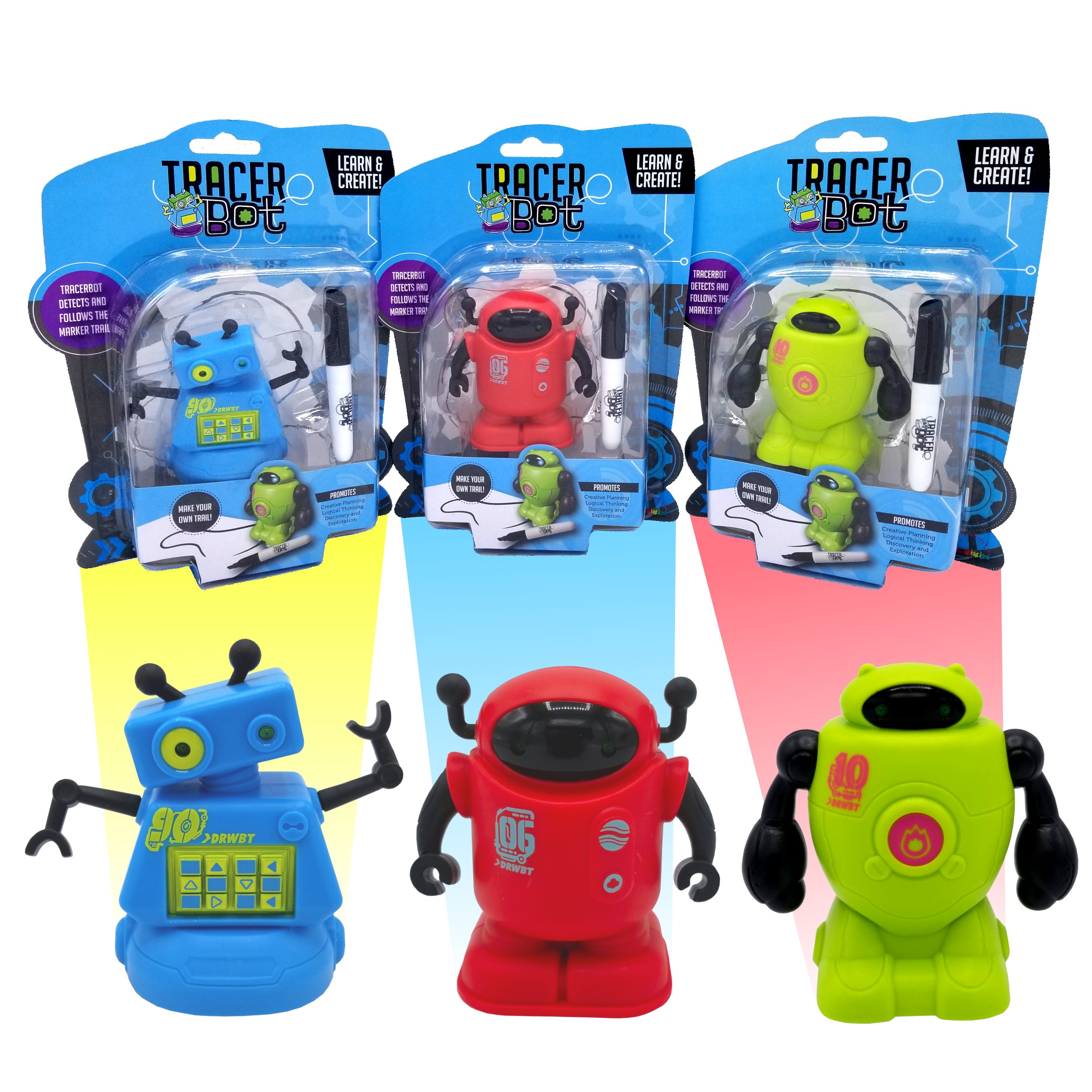 MUKIKIM Tracerbot - Green – Mini Inductive Robot That Follows The Black Line You Draw. Fun， Educational， and Interactive Stem Toy with Limitless Ways to Play! Promotes Logic and Creativity Training