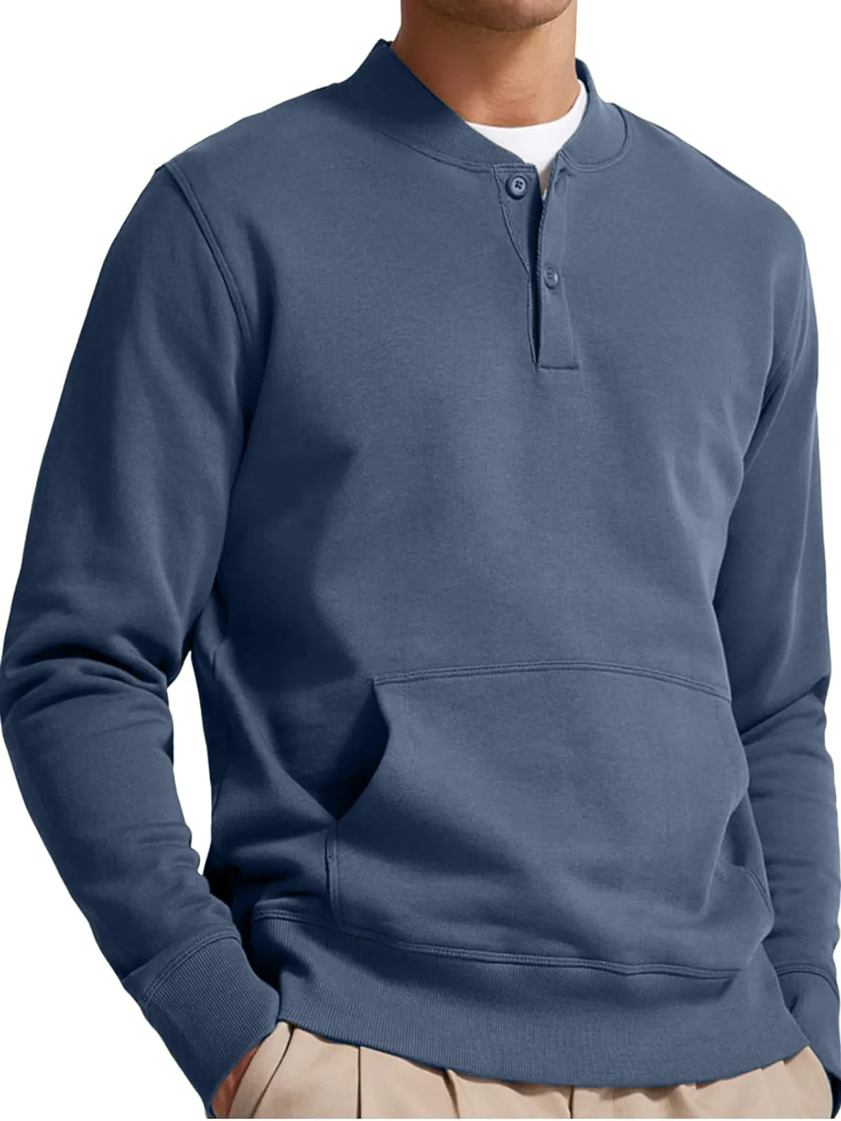 Men's Henley Casual Long Sleeve Stylish Button Pocket Pullover Sweatshirt