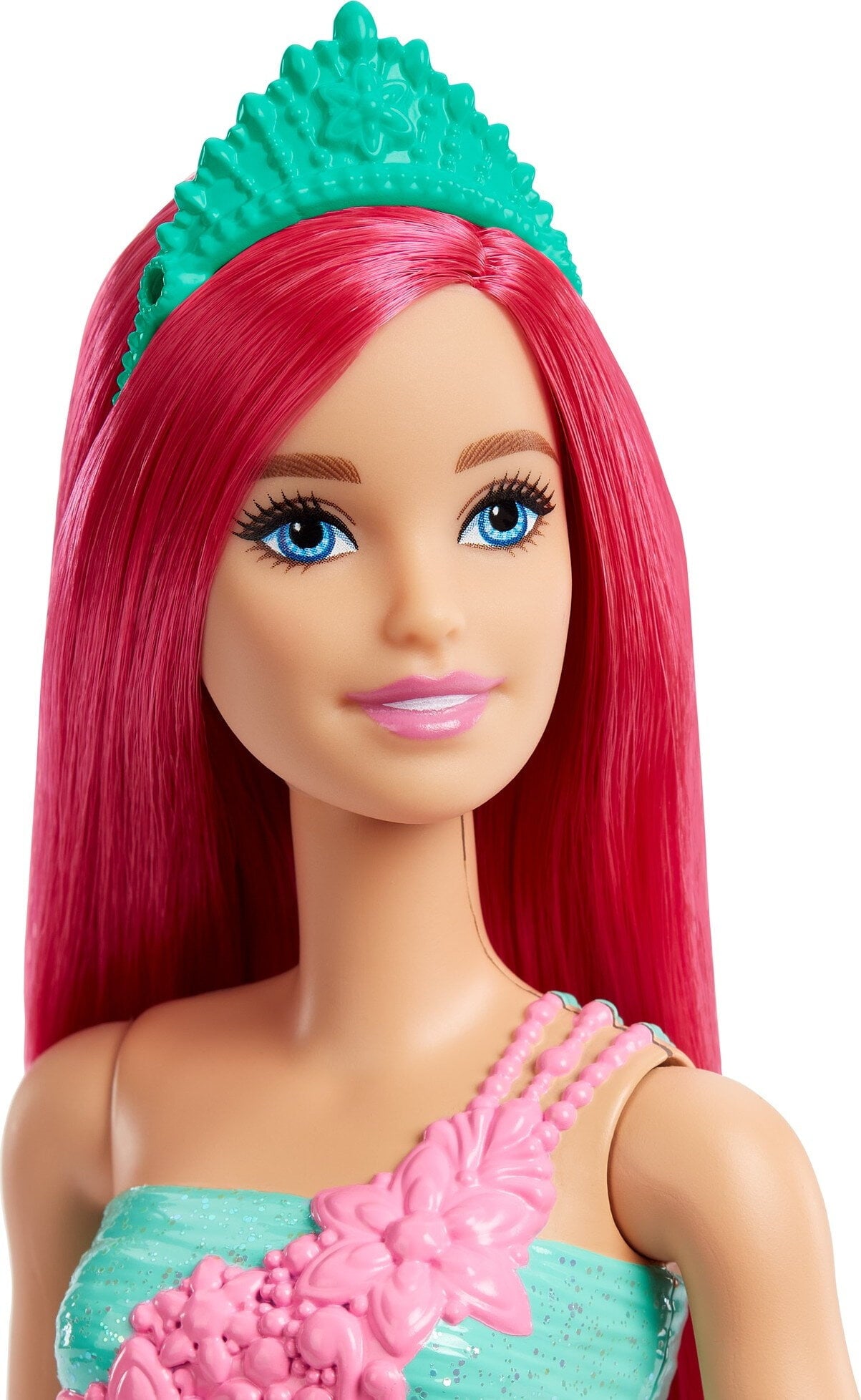 Barbie Dreamtopia Doll & Accessories, Dark Pink Hair with Floral Skirt, Shoes, Necklace & Tiara