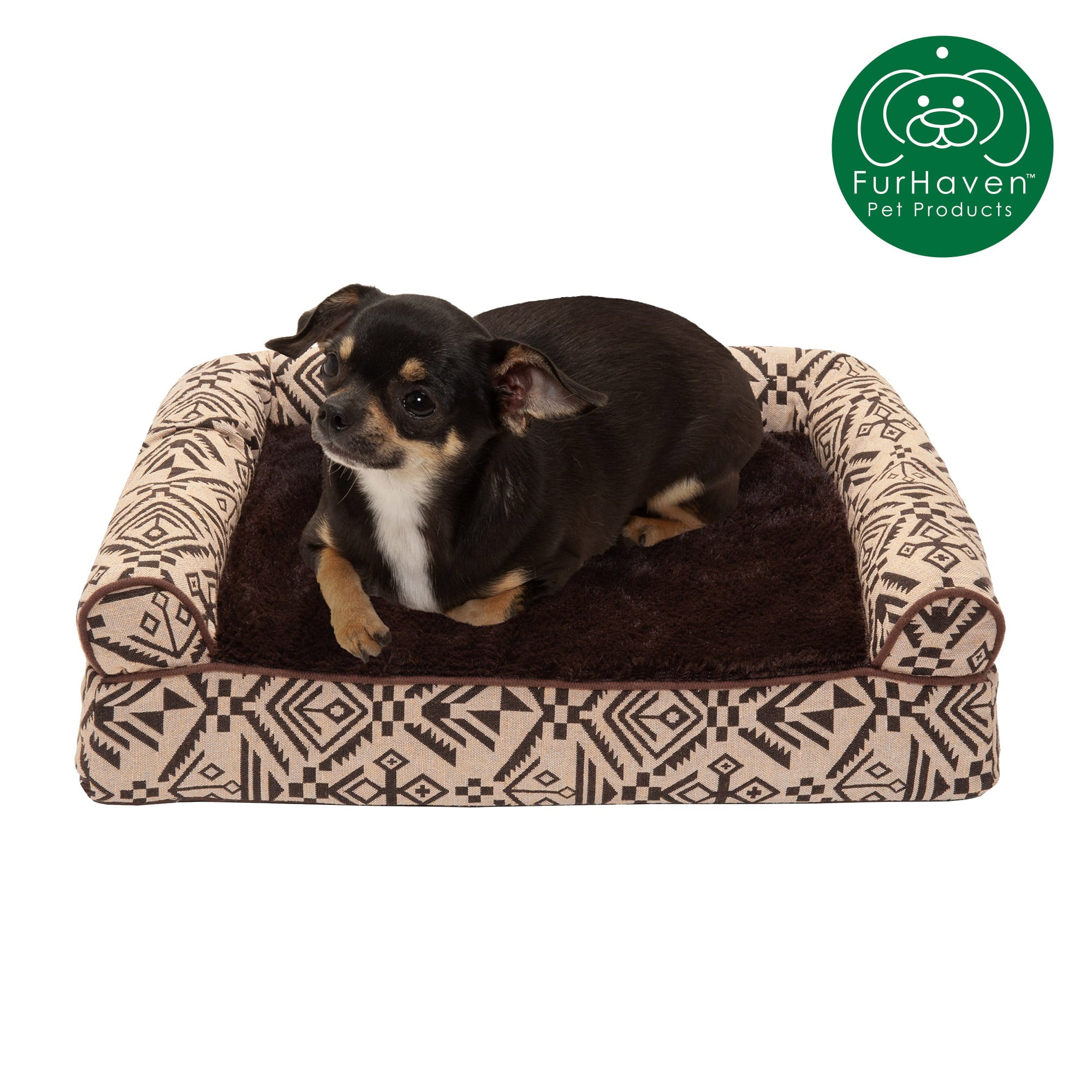 FurHaven | Orthopedic Southwest Kilim Sofa Pet Bed for Dogs and Cats， Desert Brown， Small