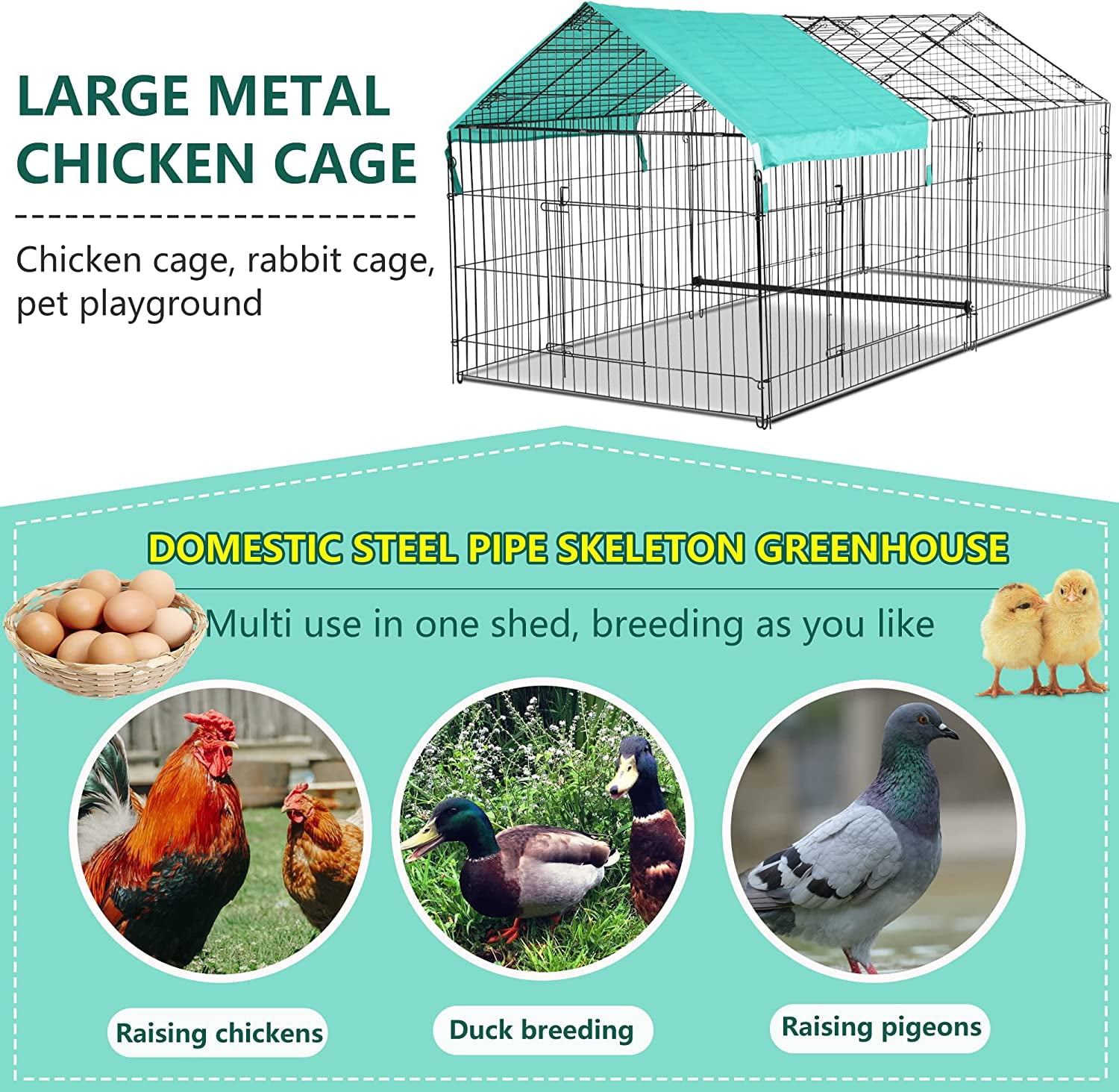 87” x 41” Large Chicken Coop for Chickens， Walk in Metal Chicken Fence Outdoor Wire Chicken Pens and Cages Exercise Chicken Cage Pet Enclosure Pet Playpen for Rabbits， Chickens， Cats