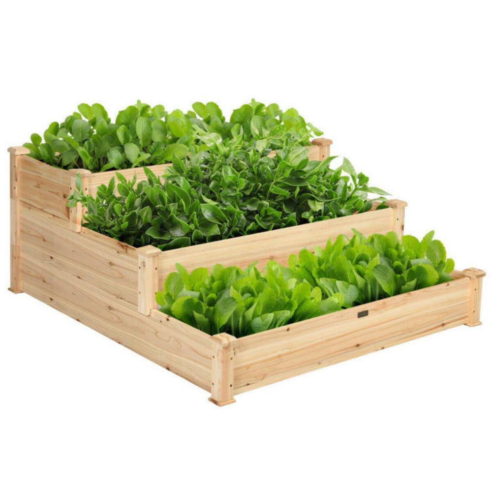 Afoxsos 49 in. W x 49 in. L x 22 in. H 3-Tier Elevated Fir Wooden Vegetable Garden Bed Raised Flower Planter HDDB1422