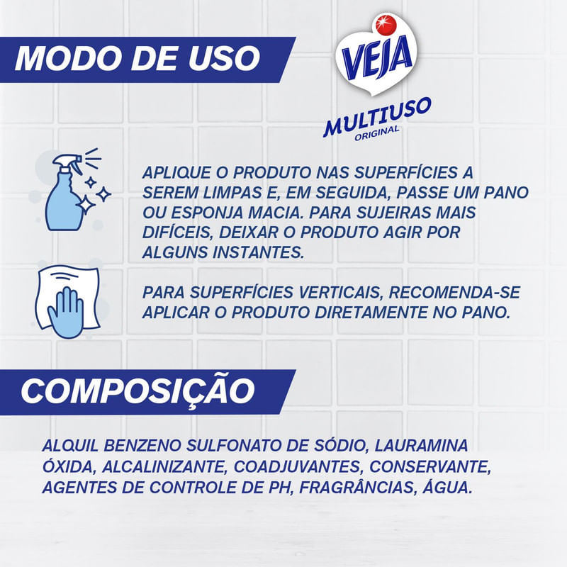 Kit Veja 1 Limpadores Multiuso Original 500ml + 1 Limpador Cozinha Desengordurante Limao 500ml + 1 Limpador Banheiro Tira Limo 500ml