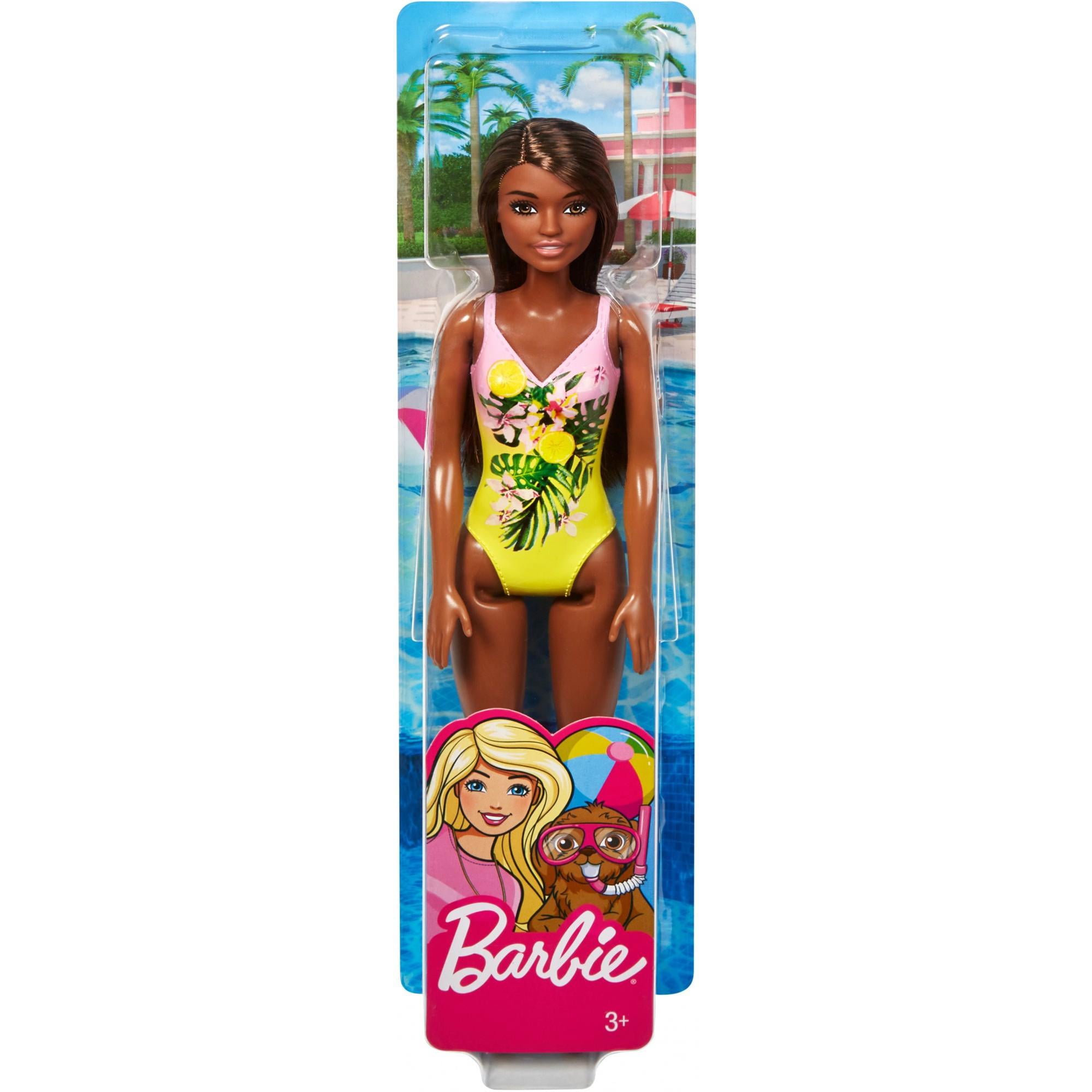 Barbie Swimsuit Beach Doll with Brown Hair & Tropical Floral Print Suit