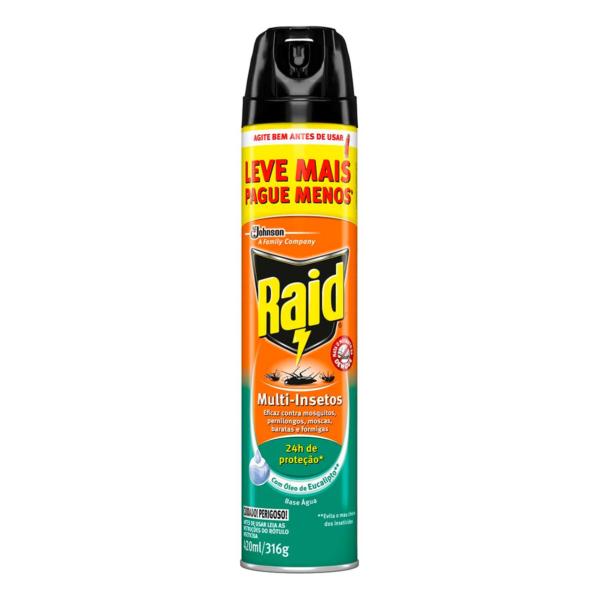 Inseticida Aerossol Raid Multi-insetos Base Agua Eucalipto Leve Mais Pague Menos 420ml
