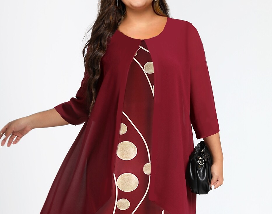 Women's Plus Size Dress Set Graphic Round Neck 3/4 Length Sleeve