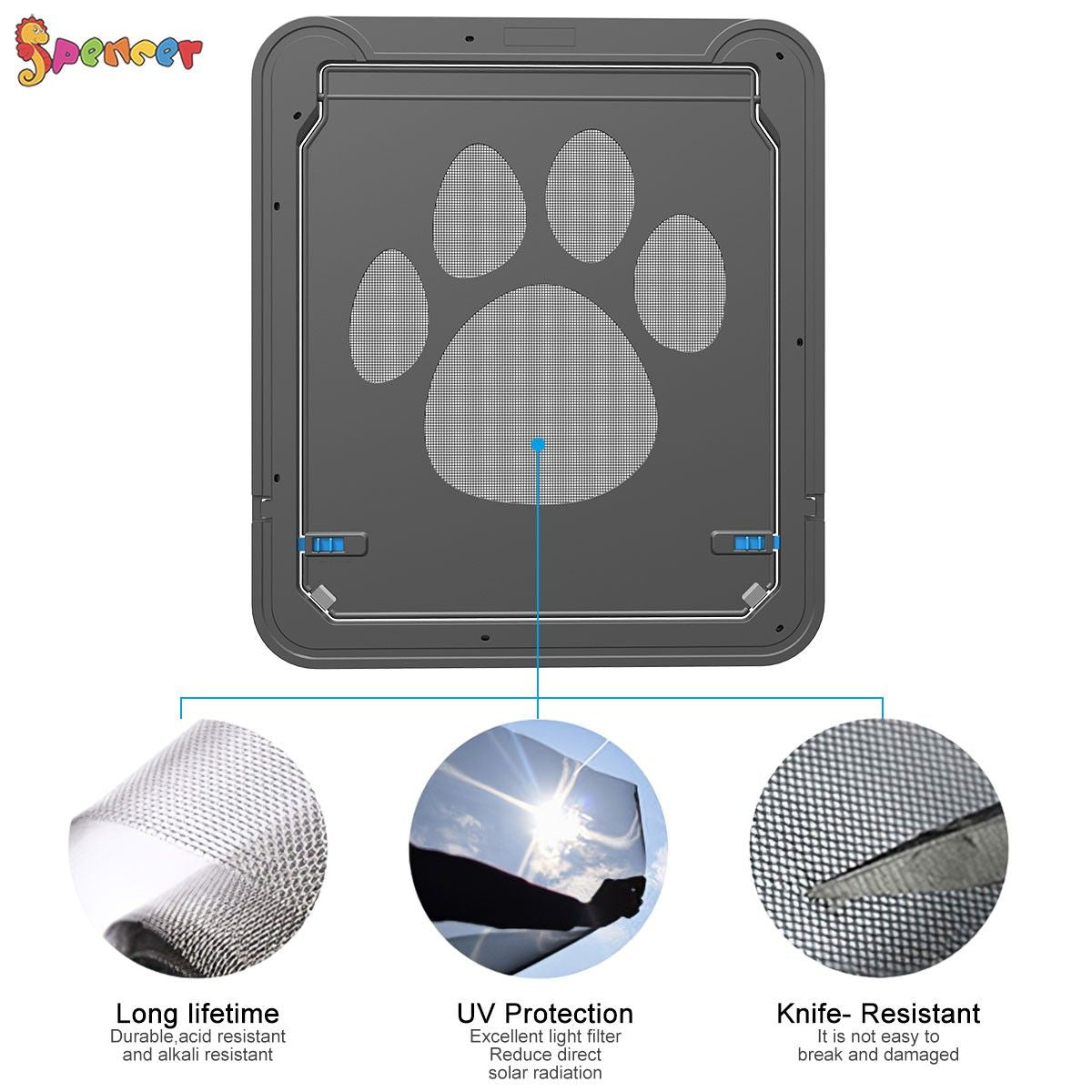 Spencer Pet Screen Door Sliding Dogs Door Window Screen Magnetic Flap Automatic Lockable Door Gate for Medium Large Dogs and Cats ( Inner Size: 12