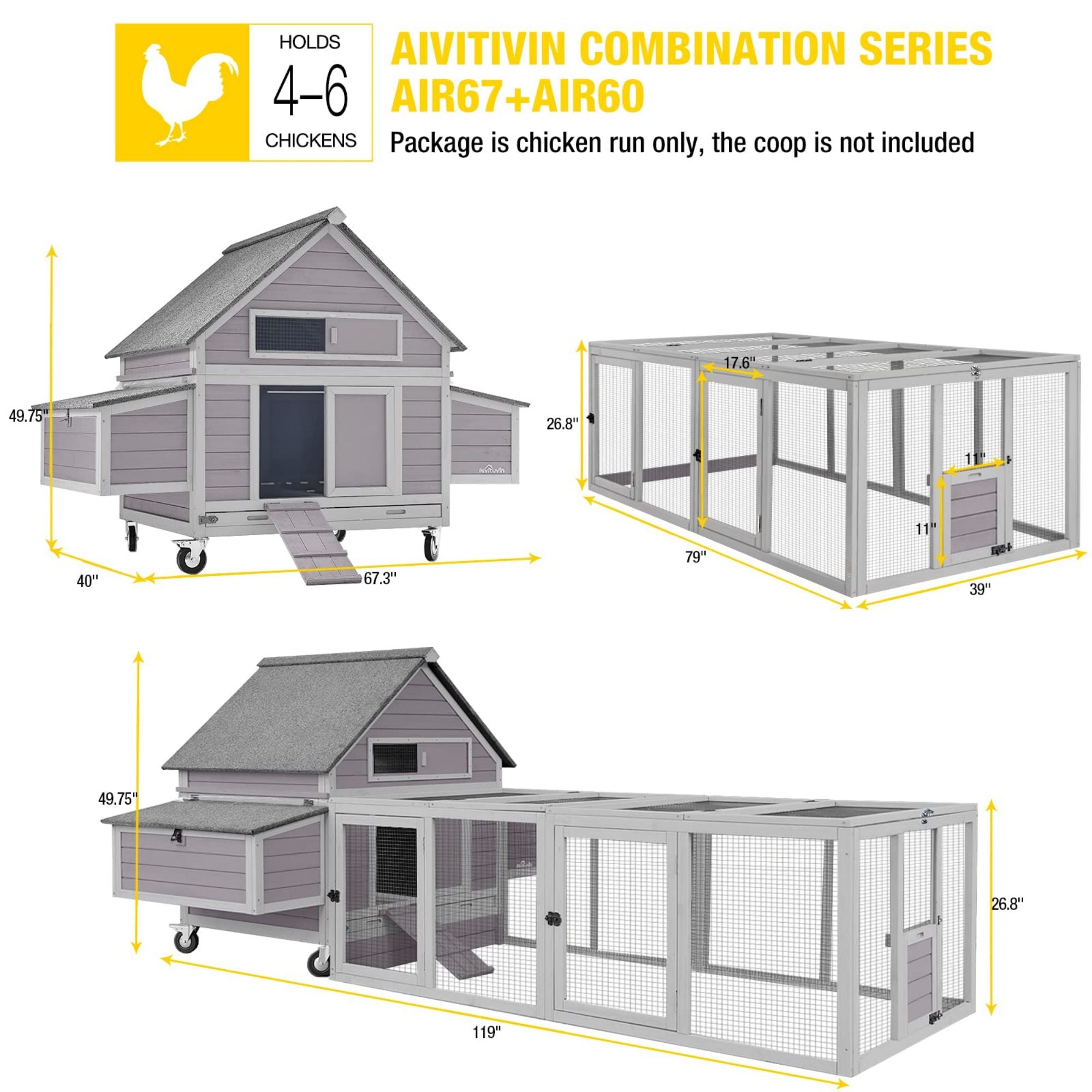 Morgete 20.73 ft² Chicken Coop Extension Chicken Run Large Chicken Pen Rabbit Enclosure Duck House