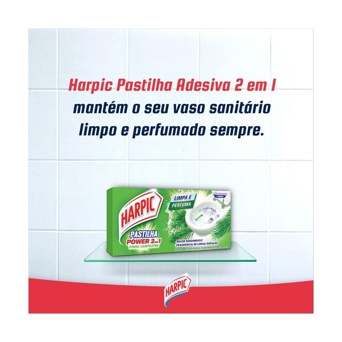Harpic Limpador e Aromatizador Sanitario Pastilha Adesiva Power 2 em 1 Pinho 3 unidades