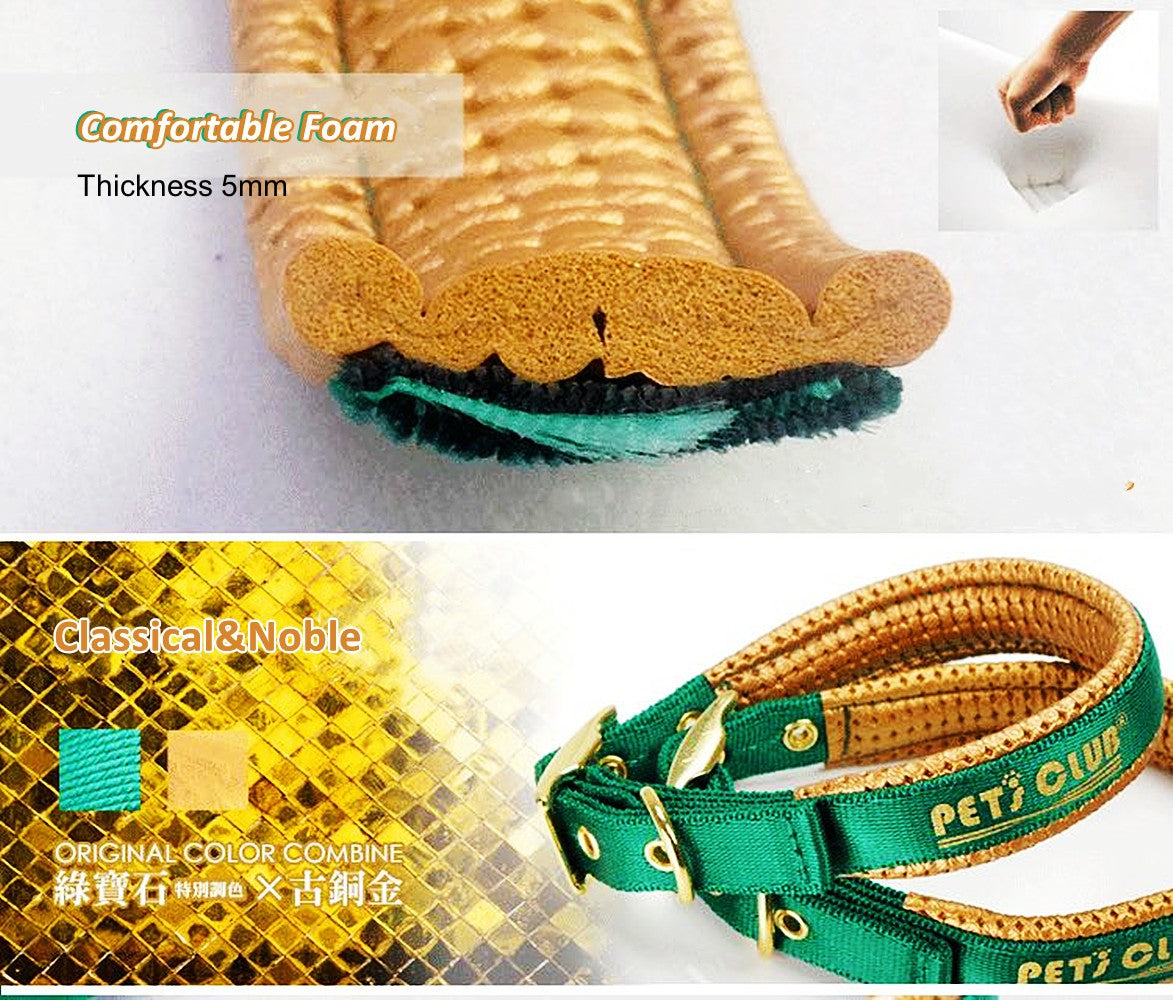 Heavy Duty Collar with Metal Buckle Zinc Alloy Fittings for Medium Large Dogs，Green Gold Wide Type