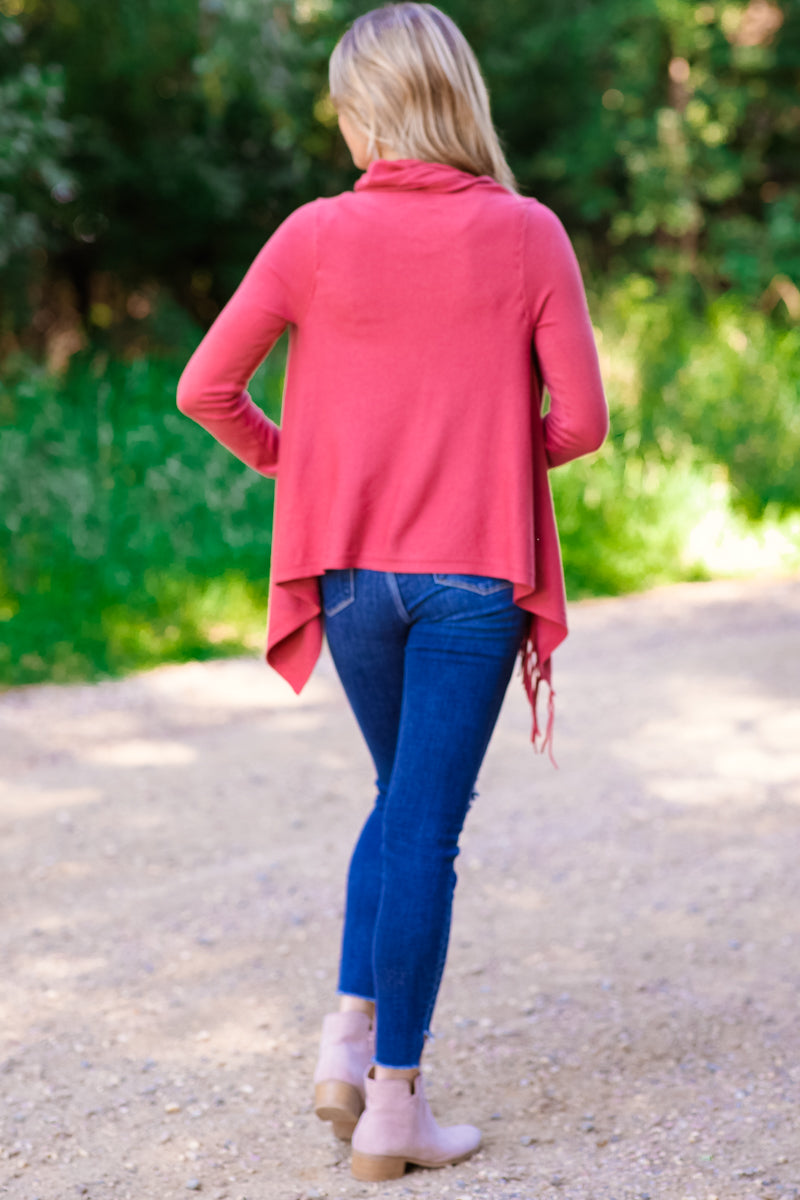 Terra Cotta Fringe Trim Cardigan