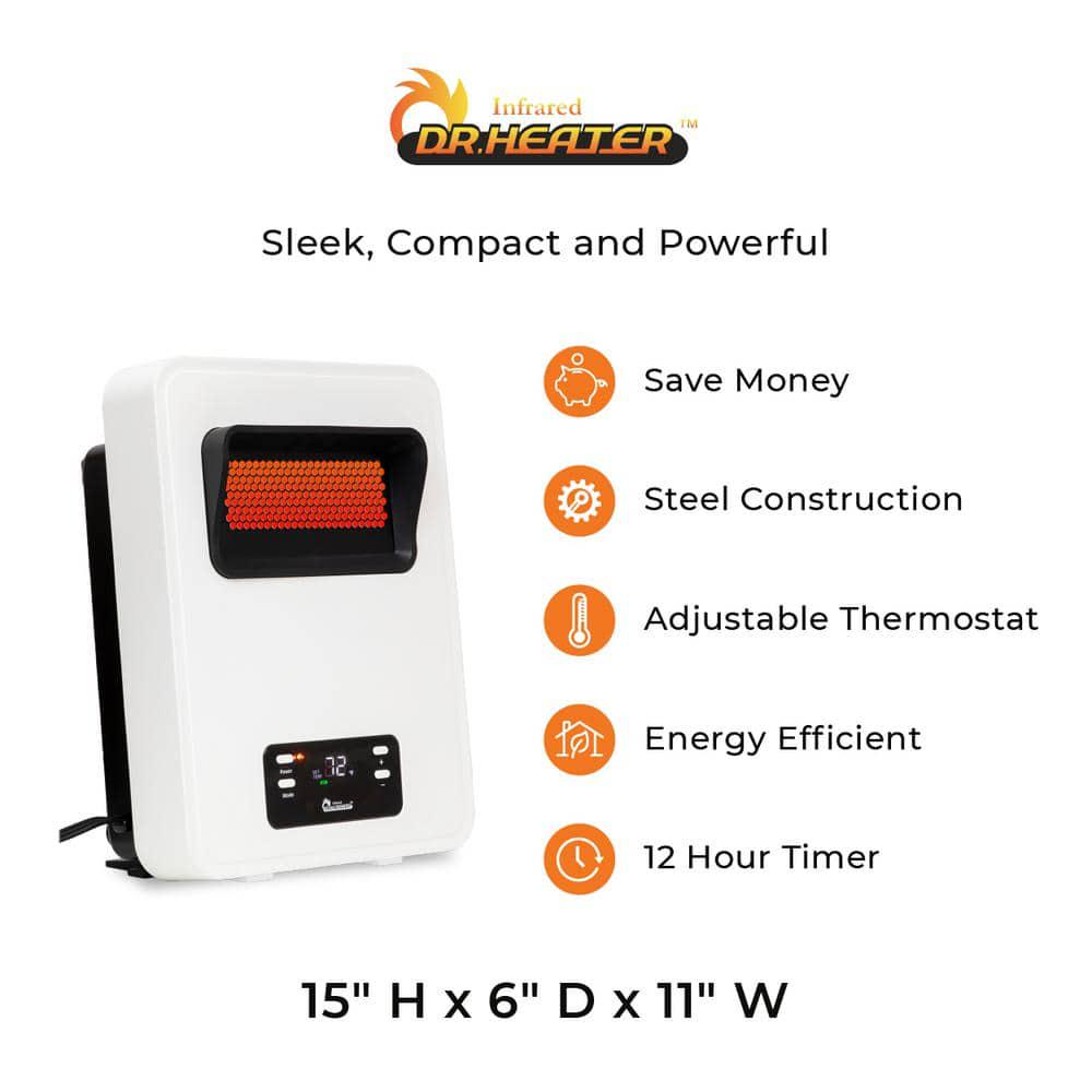 Dr Infrared Heater 1500Watt White Wall Hung or Wall Mount Electric Space Heater Dual System with Infrared and Fan Forced Remote Control