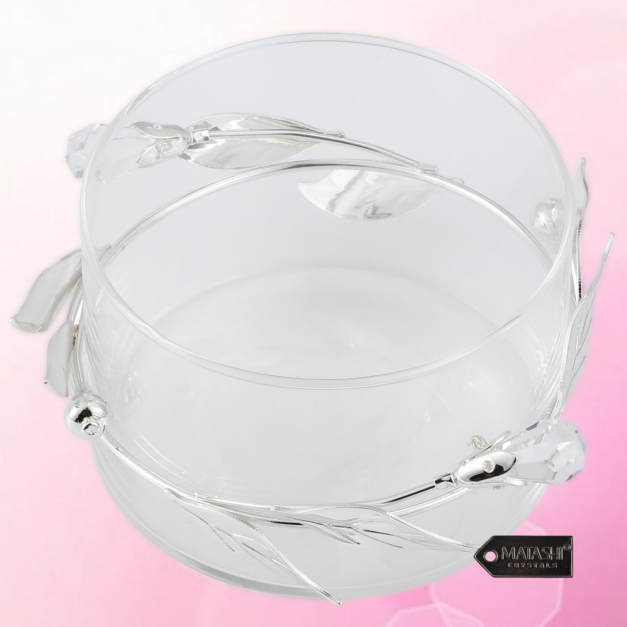 Matashi Home Decorative Dining Tabletop Showpiece Silver Plated Sugar Bowl， Honey Dish， Candy Dish Glass BowlFlower and Vine Design with Spoon