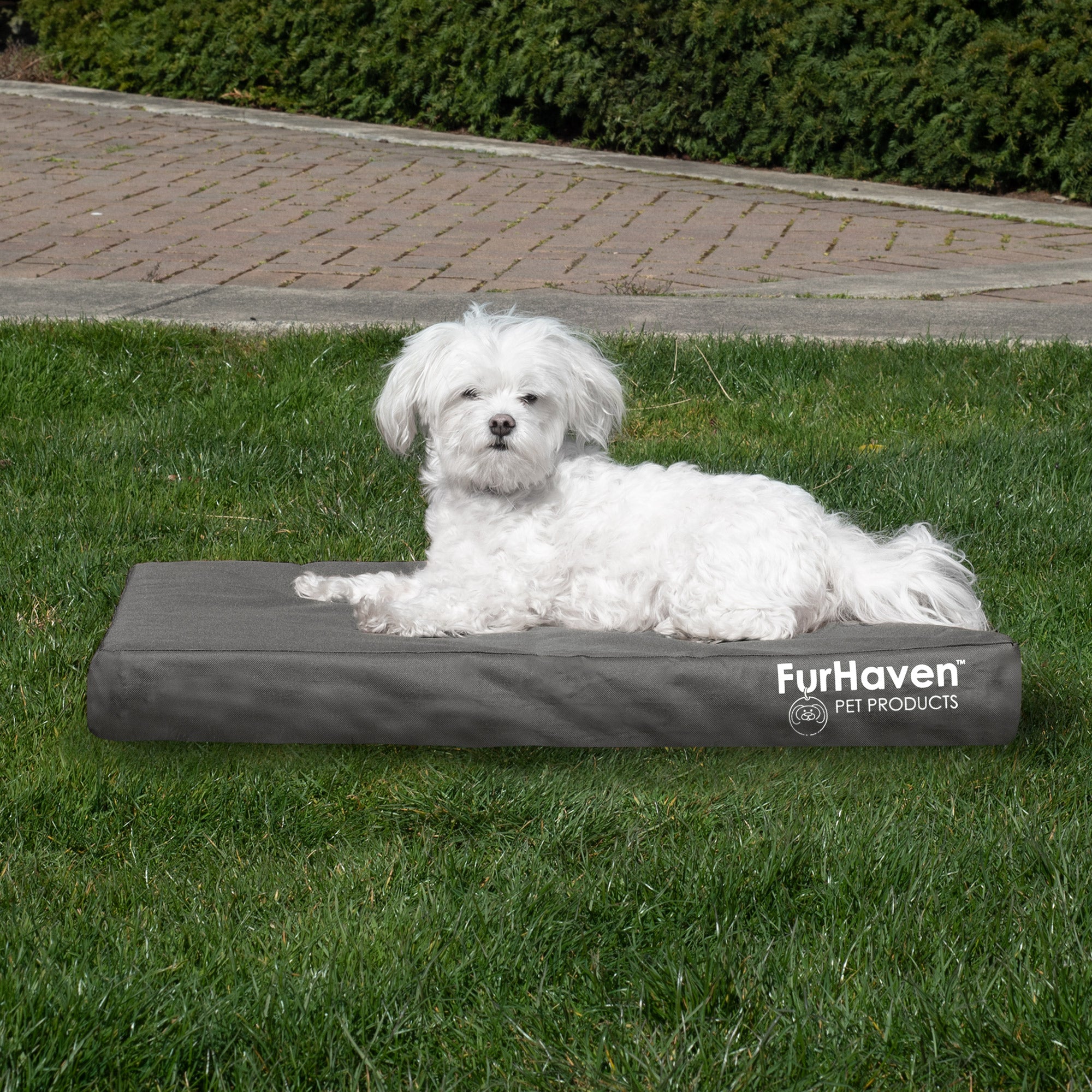 FurHaven Pet Products | Deluxe Orthopedic Oxford Indoor/Outdoor Water-Resistant Pet Bed for Dogs and Cats， Stone Gray， Medium