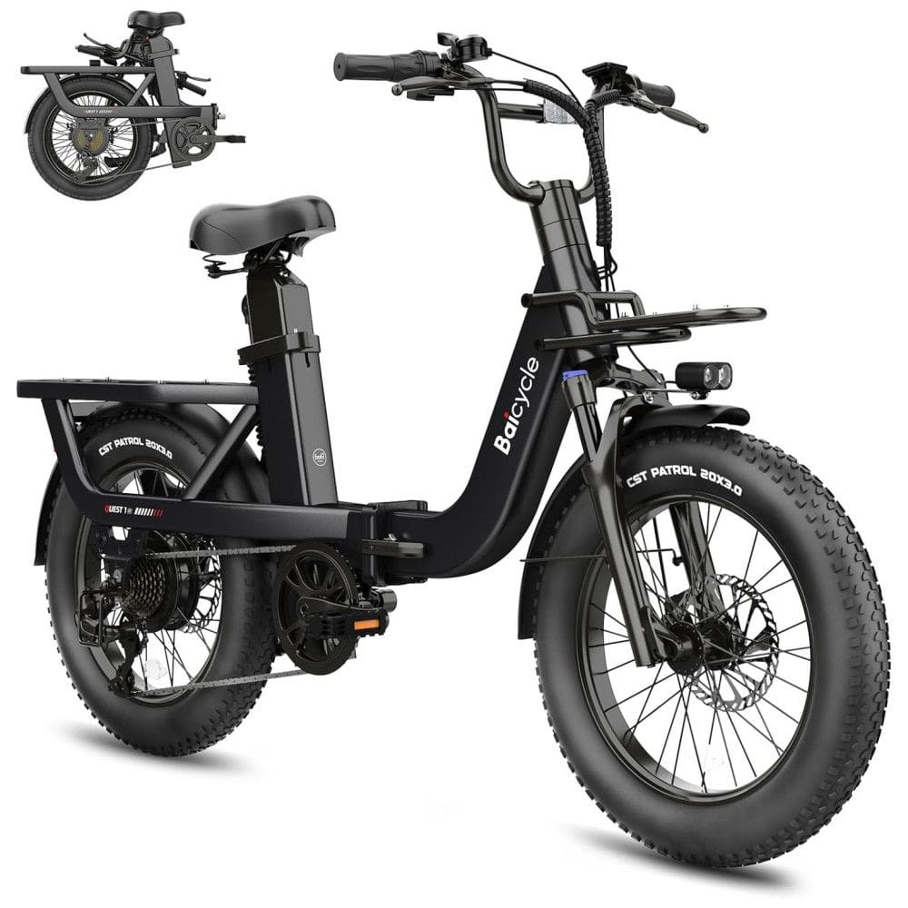 Bicicleta Elétrica Dobrável Baicycle A02 Preta | Motor 1500W, Bateria 48V 15,3Ah, Suspensão Avançada