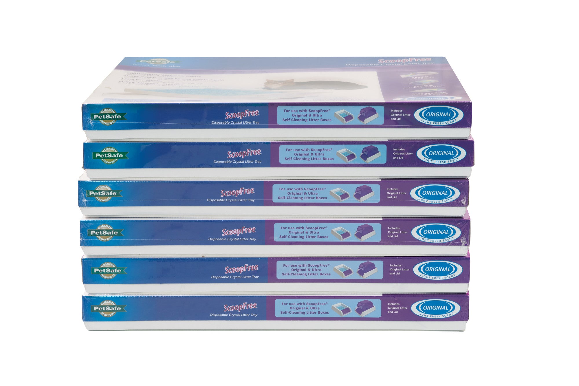 PetSafe ScoopFree Complete Replacement Blue Crystal Litter Tray， 6-Pack  Easy Cleanup with Disposable Tray  Includes Leak Protection and Low Tracking Litter