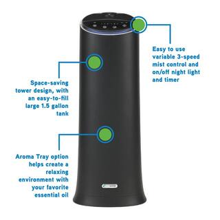 Pure Guardian 1.5 Gal.100-Hour Ultrasonic Cool Mist Humidifier Tower with Aromatherapy Tray Black H3200BAR