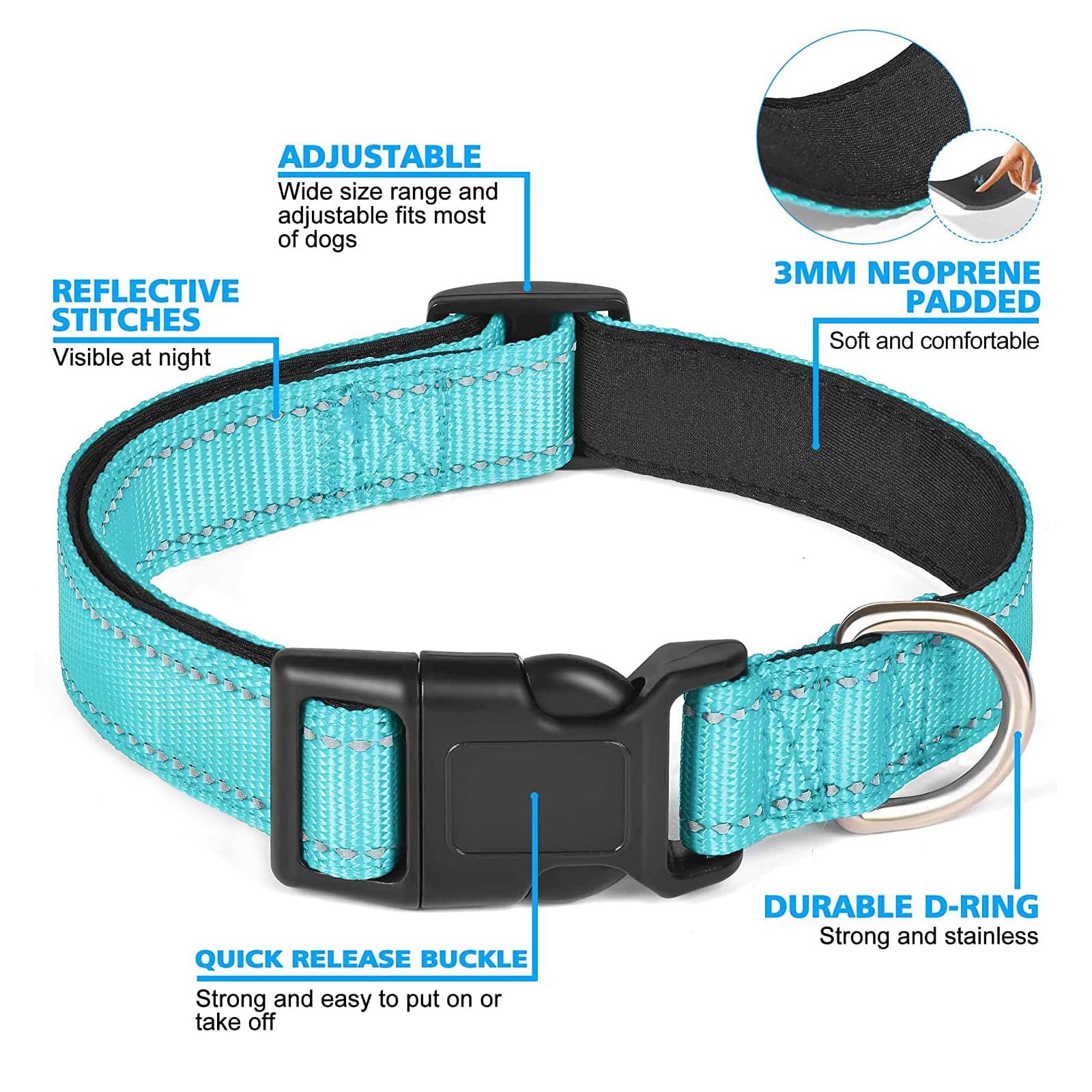 Reflective Dog Collar Soft Neoprene Padded Breathable Nylon Pet Collar Adjustable for Small Medium Large Extra Large Dogs