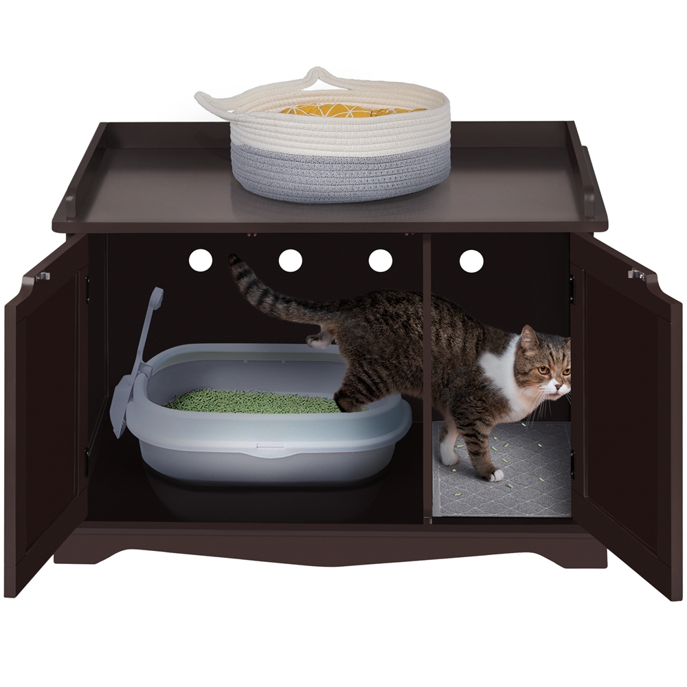 Topeakmart Wood Cat Litter Box Enclosure with Double Doors， Espresso