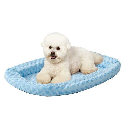 QuietTime Double Bolster Dog Bed and Crate Mat， Blue， 30
