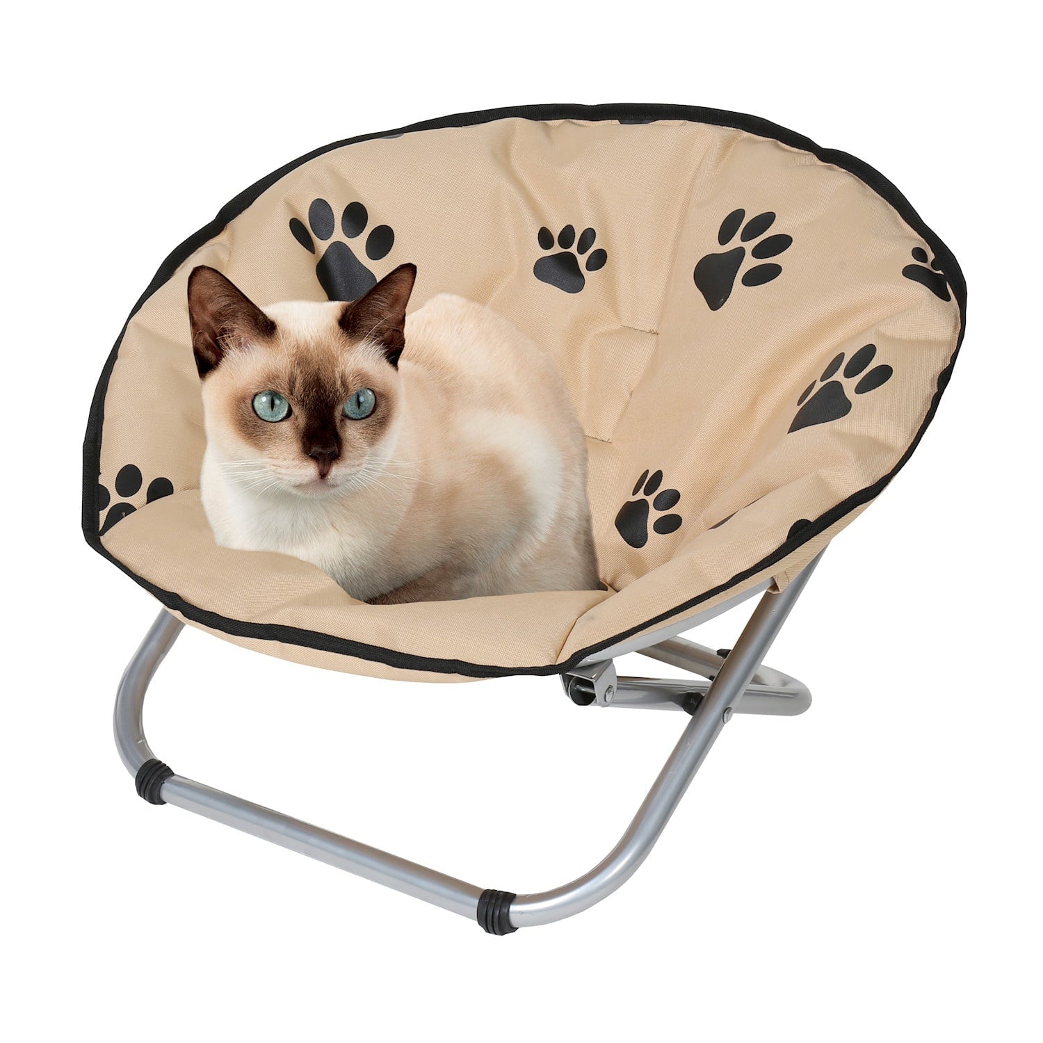Folding Pet Cot Chair - Elevated Cat Bed， Paw Print Papasan Chair
