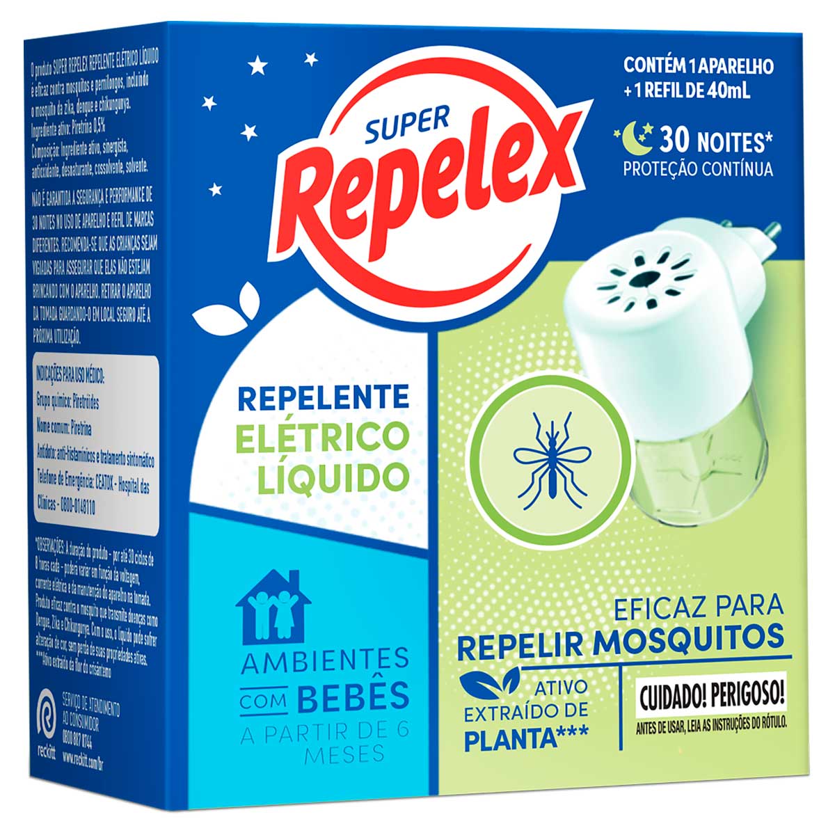 Kit Aparelho Eletrico + Refil Repelente Liquido 30 Noites Repelex 40ml