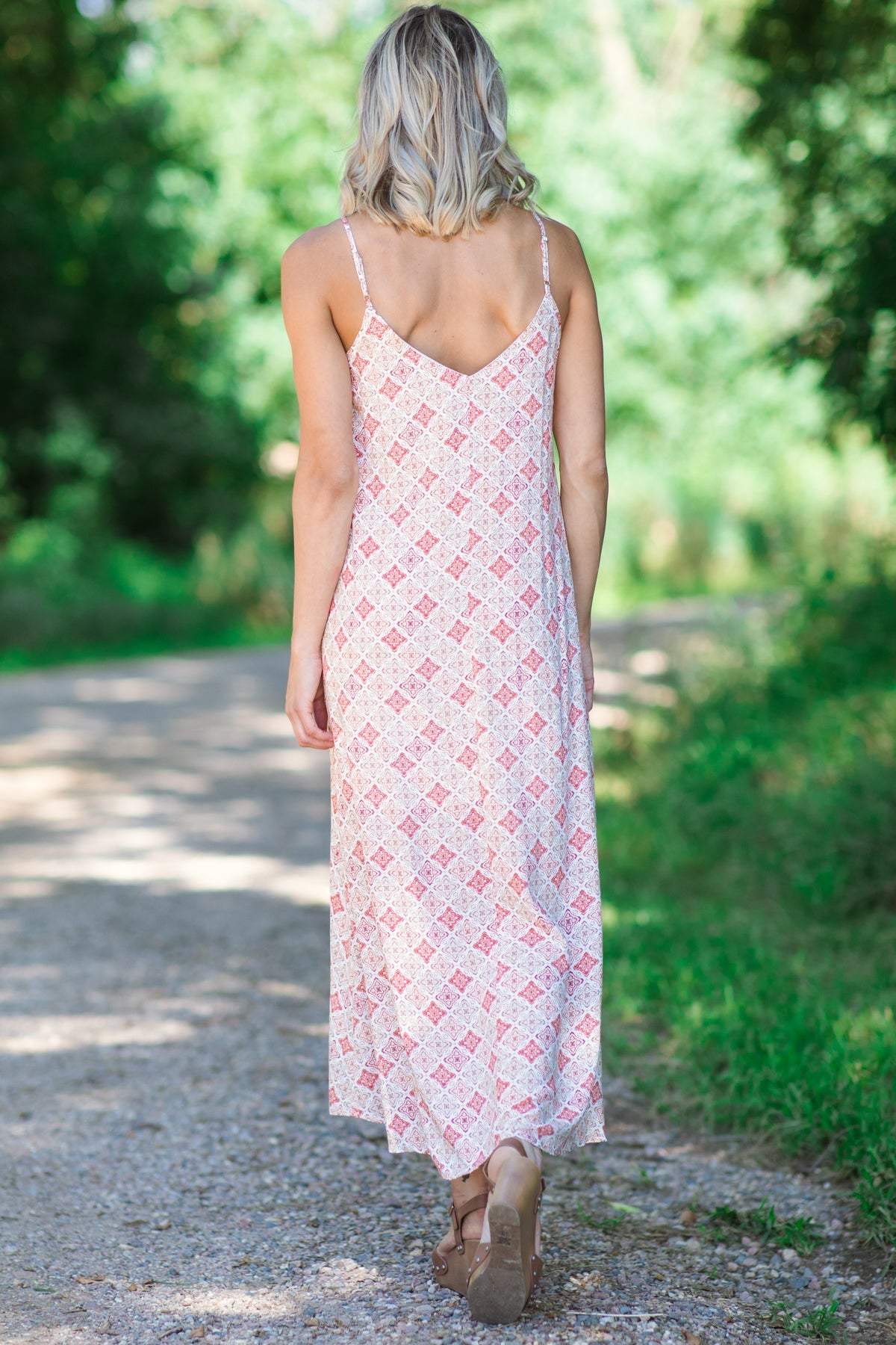 Rust and Cream Geometric Medallion Maxi Dress