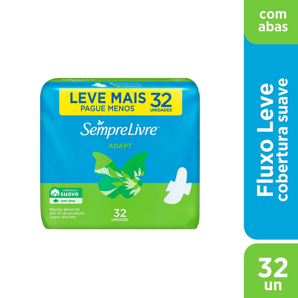 Absorvente com Abas Sempre Livre Suave Adapt 32 Unidades Leve Mais Pague Menos
