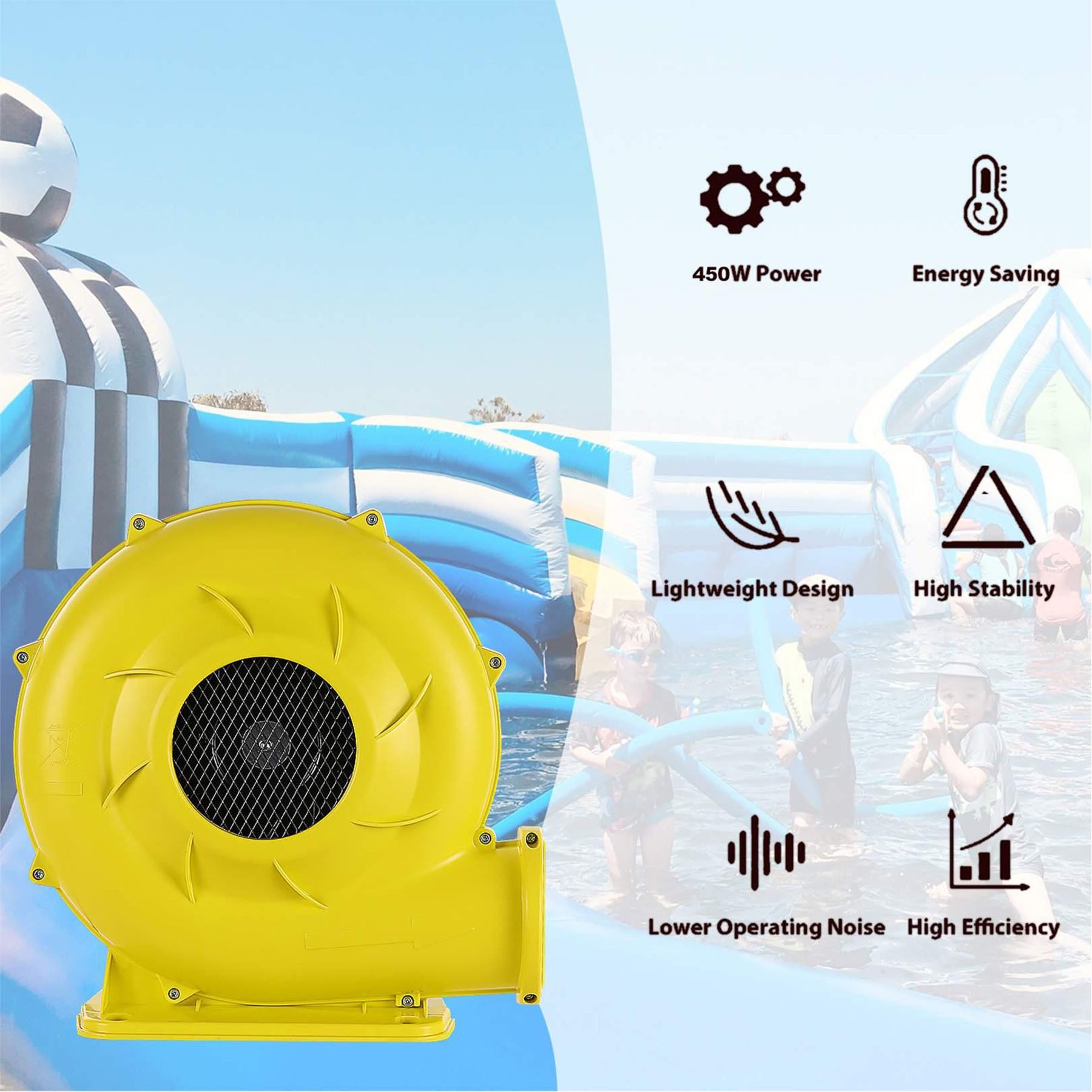 450W/0.6HP Bounce House Air Blower Suitable for Outdoor Trampoline/Water Slide/Air Sofa/Painting Room Outdoor Inflatable Electric Air Pump Fan Commercial Blower
