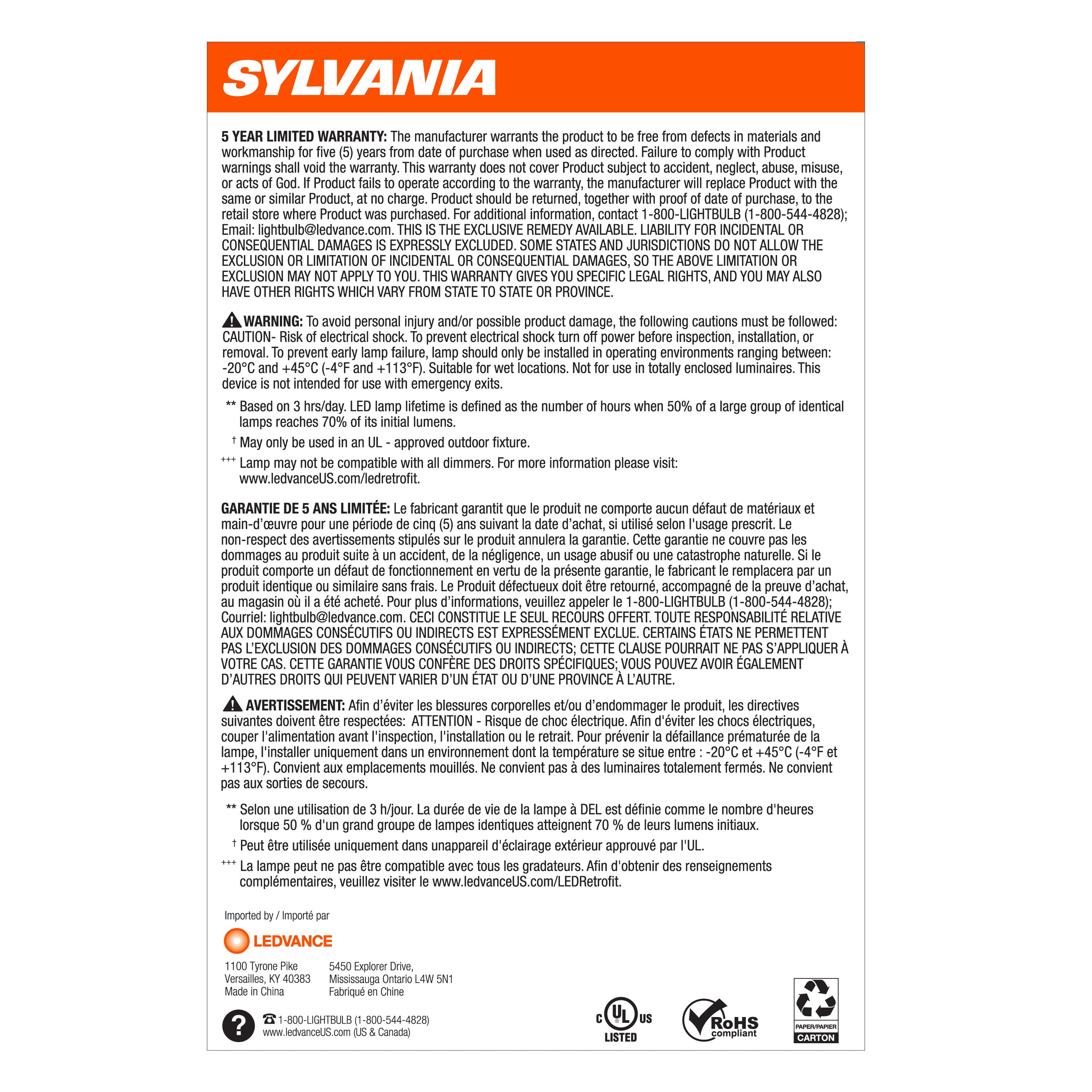 SYLVANIA PAR38 Night Chaser LED Light Bulb 25W， 2650 Lm， 40* Beam Spread， Dimmable， 81CRI， 2650 Lumen， 5000K， 25000 Life