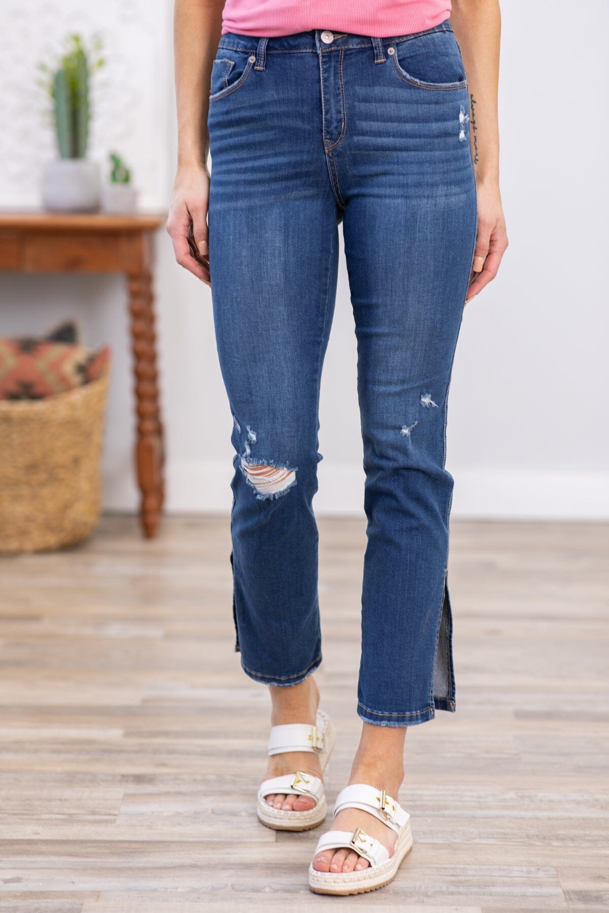 Rewash High Rise Slim Straight Jeans With Slit