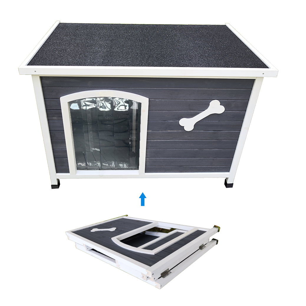 Outdoor Dog House， Large Wooden Waterproof Dog Cage， Windproof Warm Dog Kennel Easy to Assemble