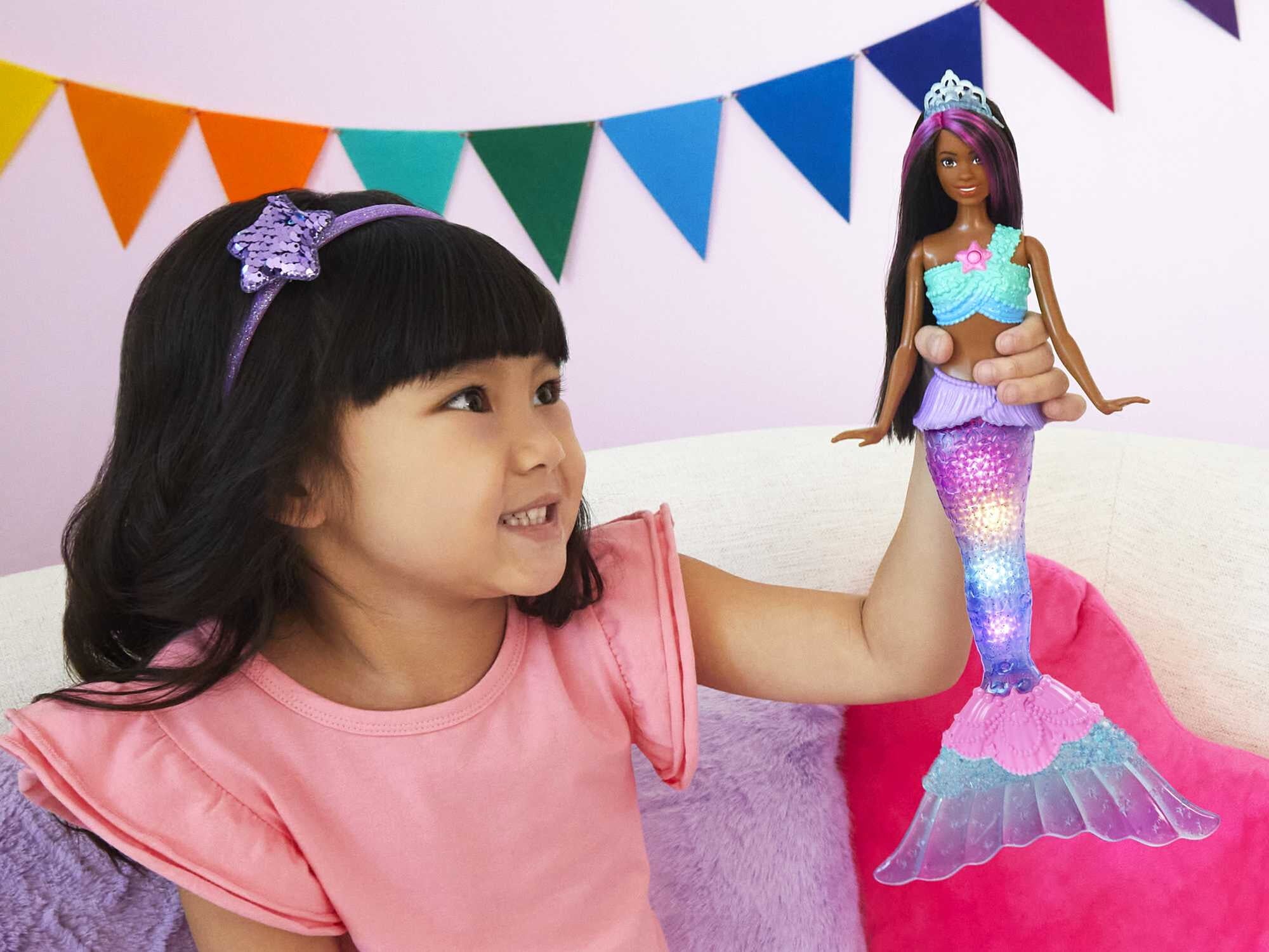 Barbie Dreamtopia Mermaid Doll with Twinkle Light-Up Tail and Purple-Streaked Hair