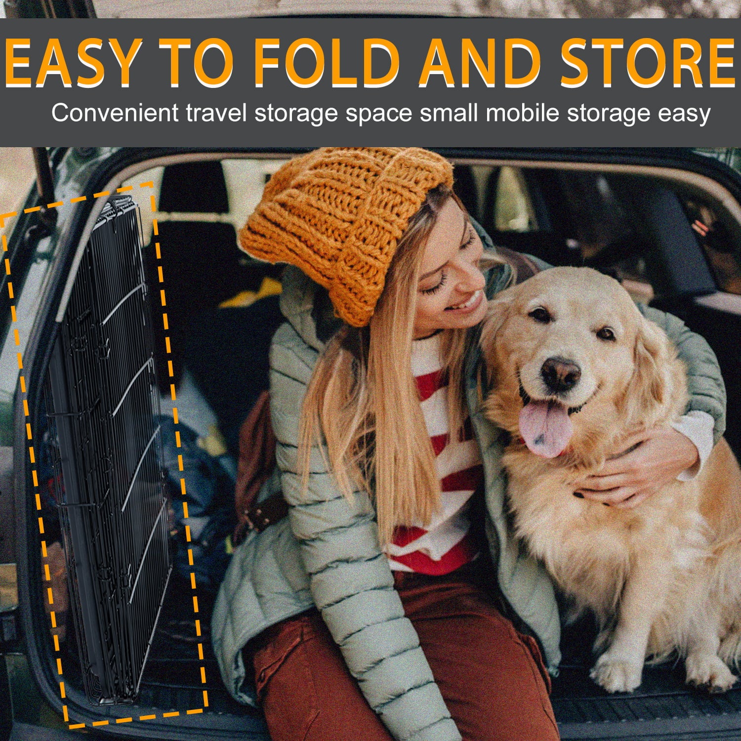 Large Dog Crate for Large Dogs，48 inch Dog Cage with Divider and Double Door for large Medium Small Dogs ，Indoor Outdoor Folding Wire Pet Dog Kennel with Tray and Handle，Black