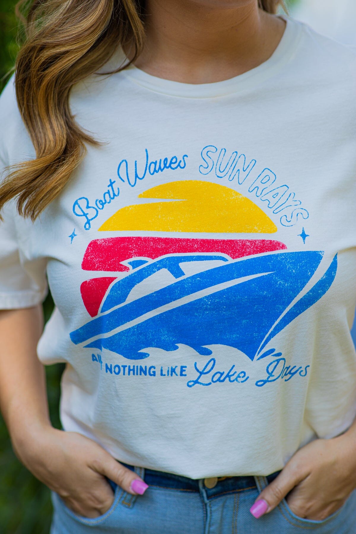 Ivory Boat Waves Sun Rays Graphic Tee