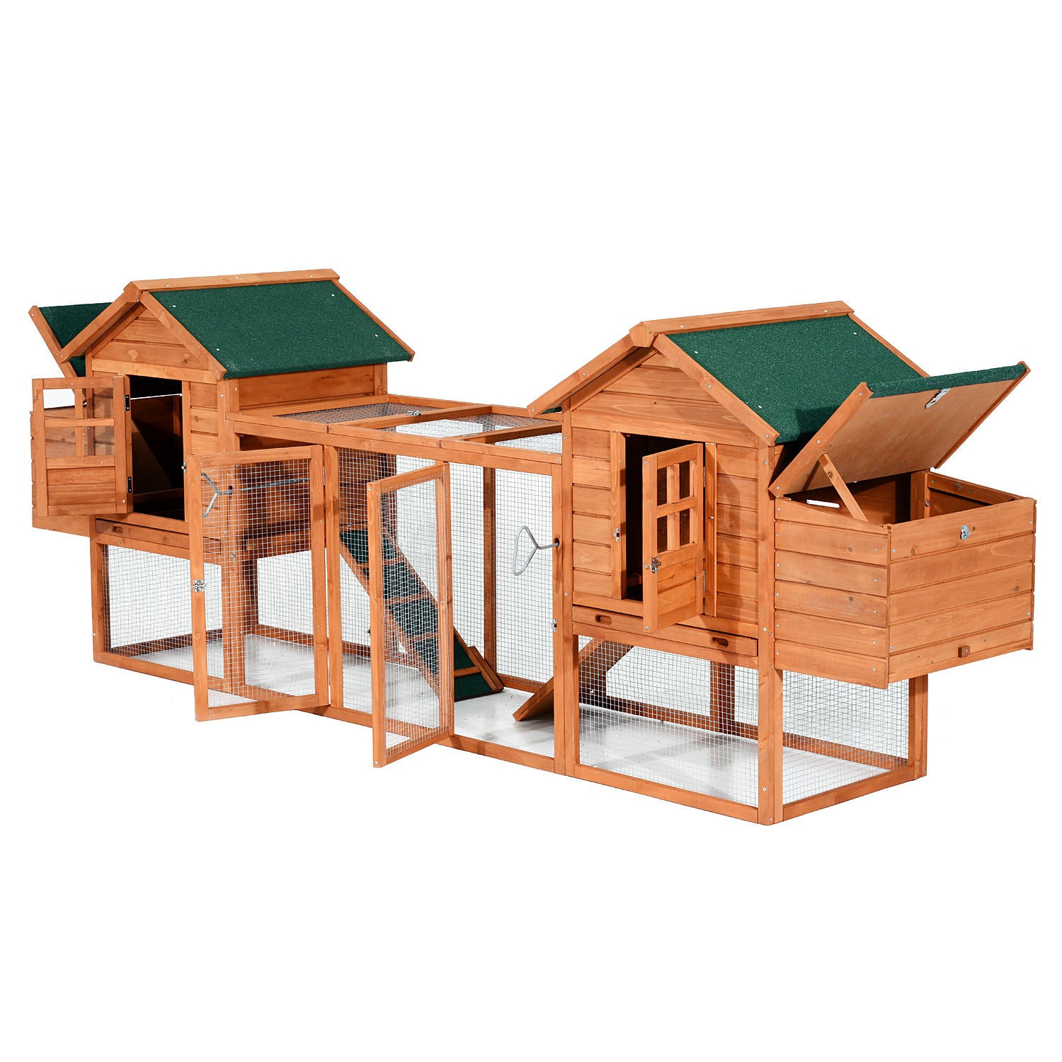Pawhut Dual Backyard Chicken Coops With Outdoor Ramps And Nesting Boxes， 124