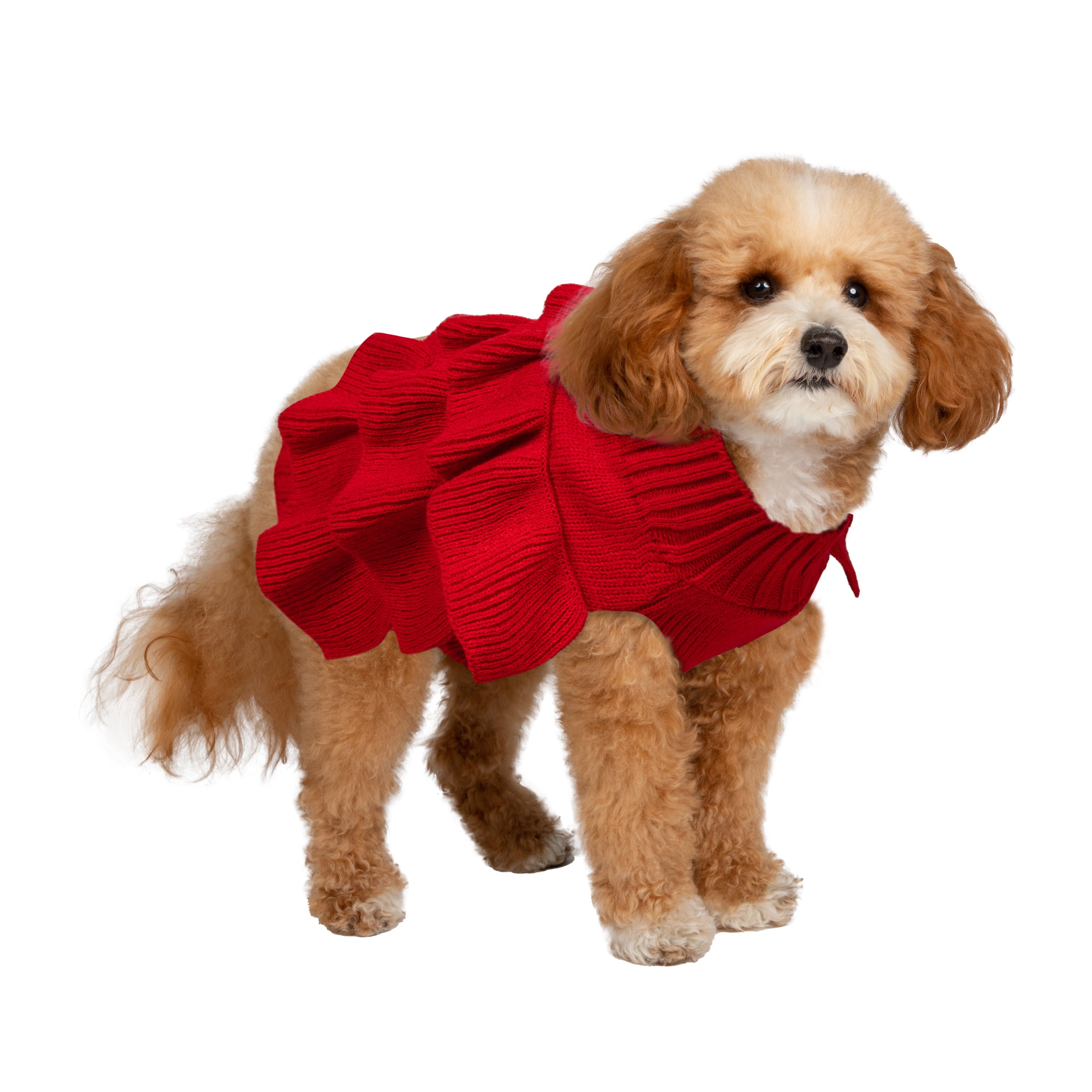 Christian Siriano， Dog Clothes Ruffle Dog or Cat Sweater， Red， XS