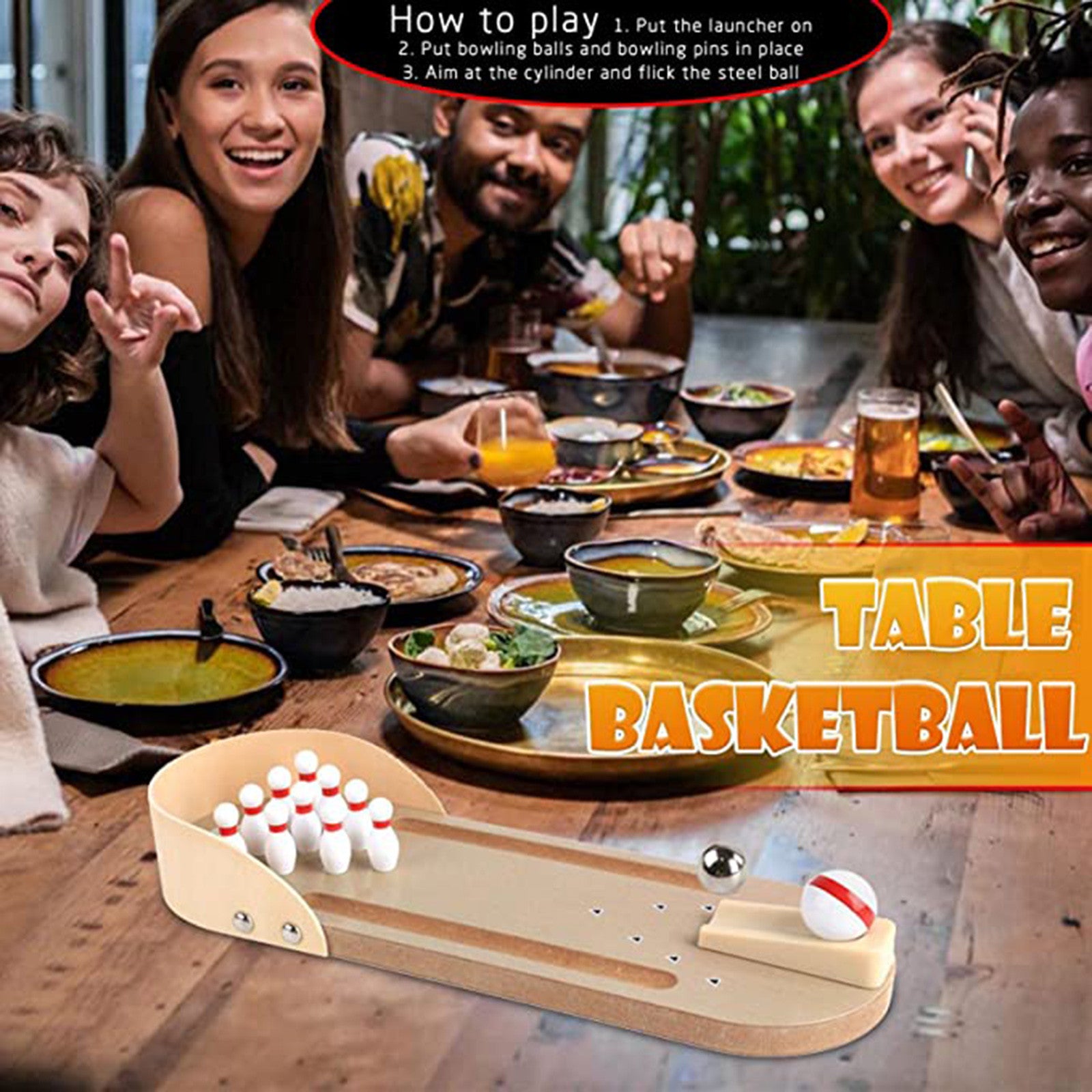 TOYFUNNY Desktop Bowling Gam Kid Mini Wooden Desktop Bowling Basketball Game Interactive