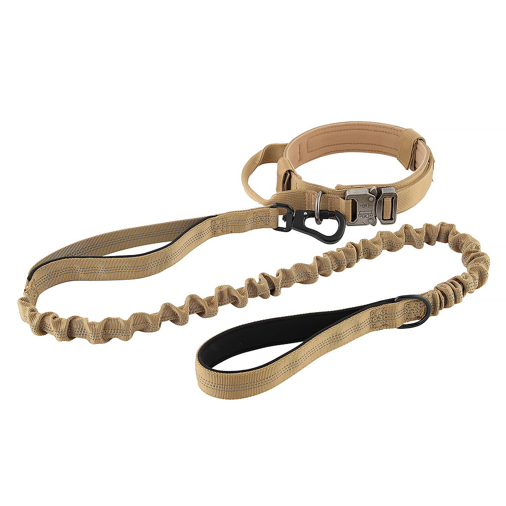 Plutus Pet Tactical Dog Collar， Soft Padded， Adjustable With Heavy Duty Metal Buckle， Military Dog Collar With Control Handle For Medium Large and Extra Large Dogs (L， Brown Set)