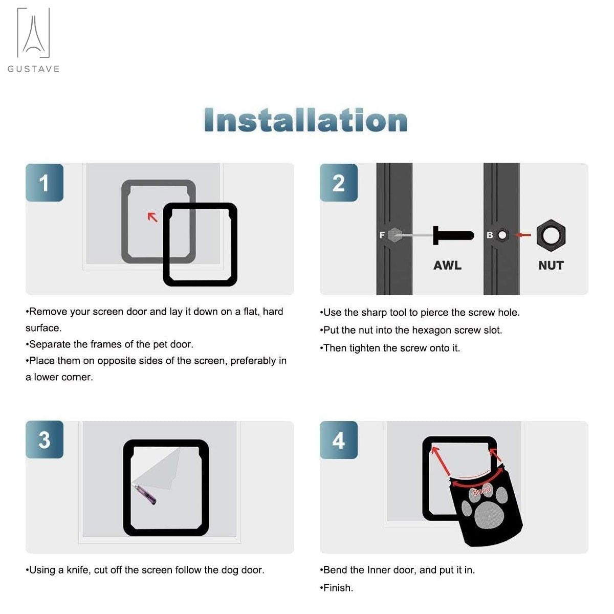 Gustave Dog Door Pet Screen Door Black with Magnetic Flap Automatic Close Lockable Cat Door Screen Gate for Small Dog and Cat