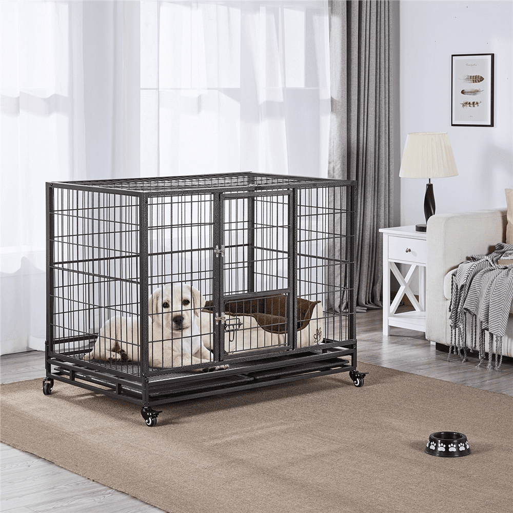 43inch Heavy Duty Metal Dog Cage Kennel，Black