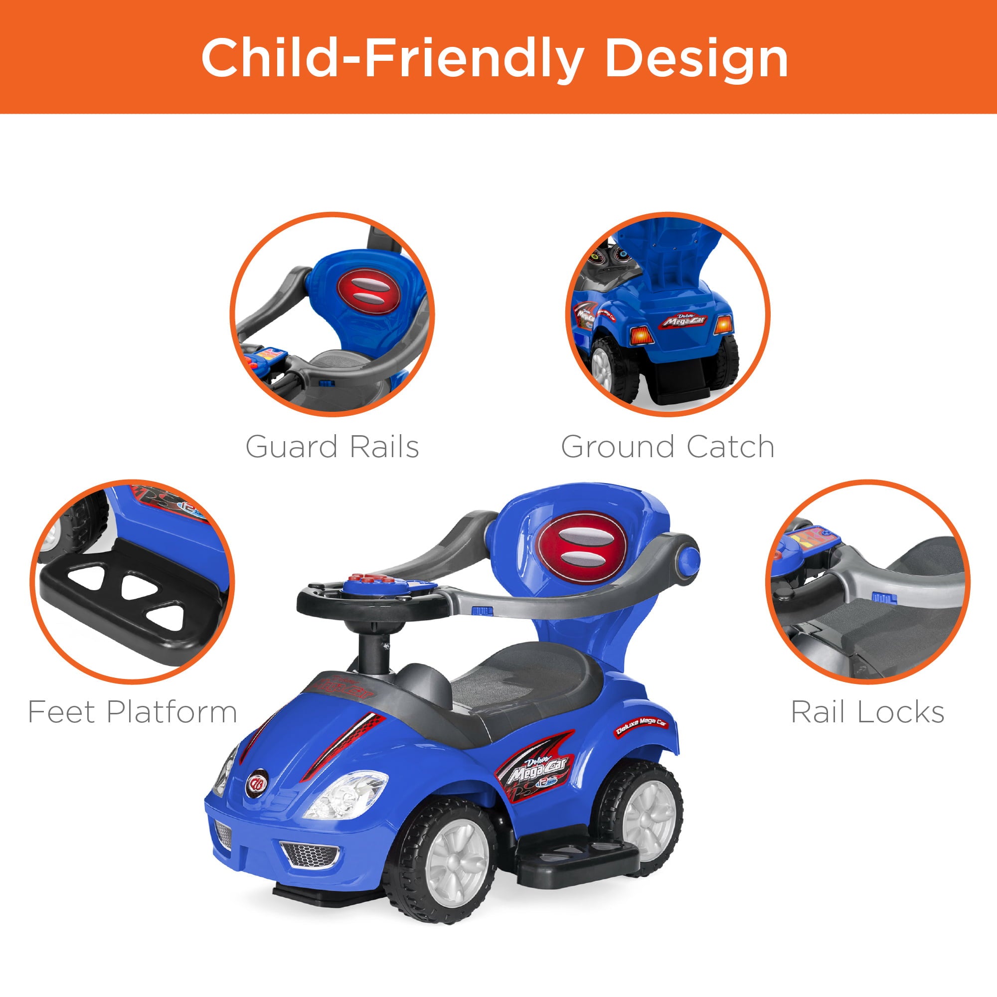 Best Choice Products 3-in-1 Kids Push and Pedal Toddler Ride On Wagon Play Toy Stroller w/ Sounds， Handle， Horn - Blue