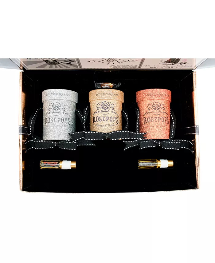 Rosepops Set of Tricolor Gold-Tone One Ups with 3 Red Real Preserved Roses
