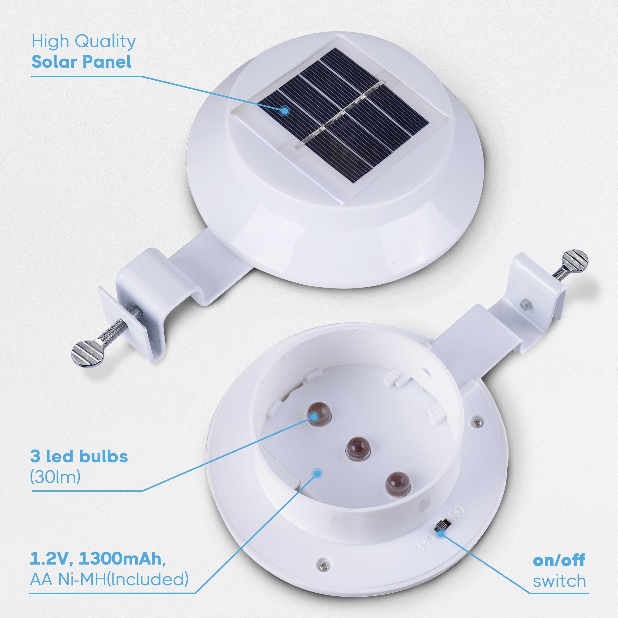 Yescom Solar Gutter Light Outdoor Waterproof 3 LED Deck Fence Lights with Bracket Wall Garden Stair Yard White 6Pcs