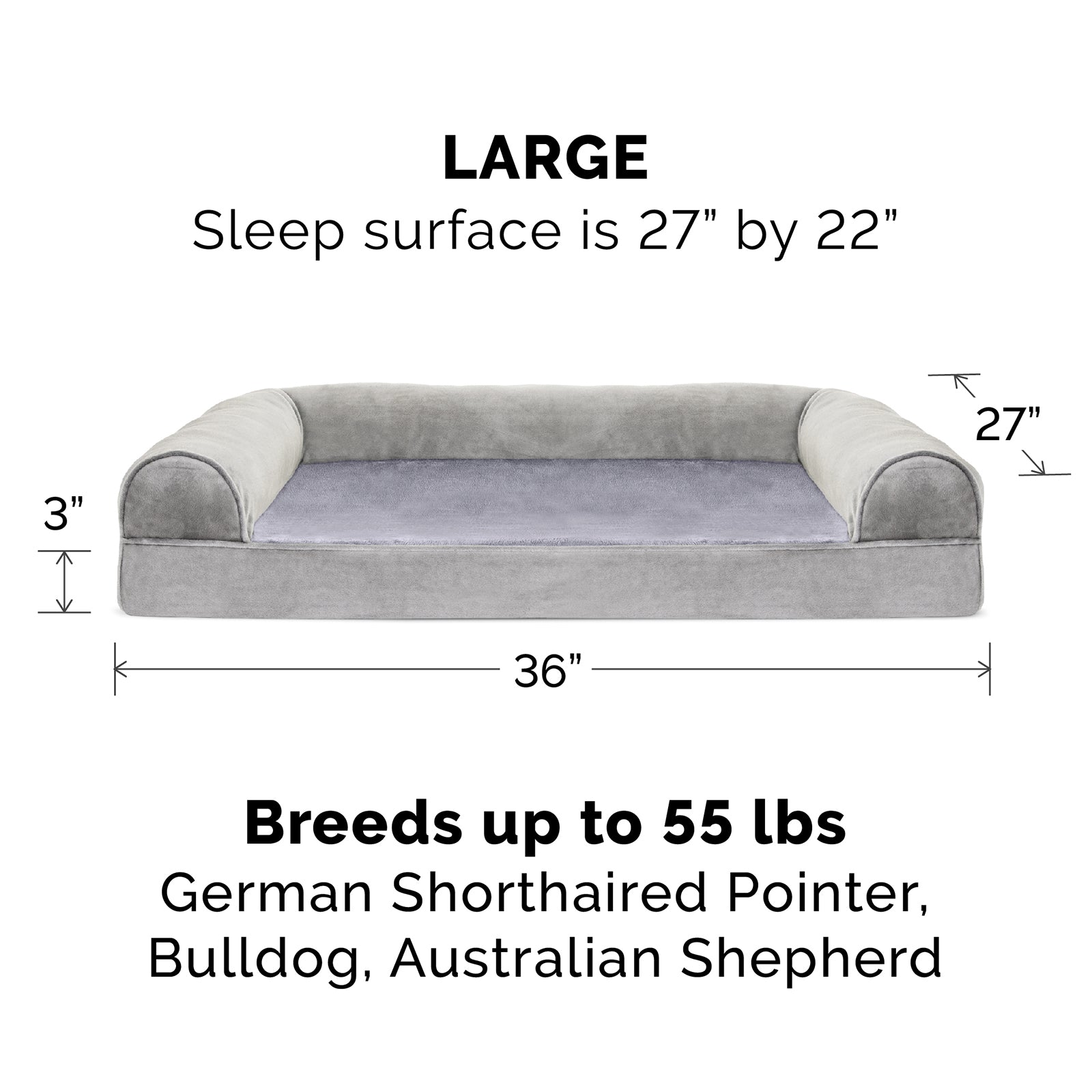 FurHaven Pet Dog Bed | Cooling Gel Memory Foam Orthopedic Faux Fur and Velvet Sofa-Style Couch Pet Bed for Dogs and Cats， Smoke Gray， Large