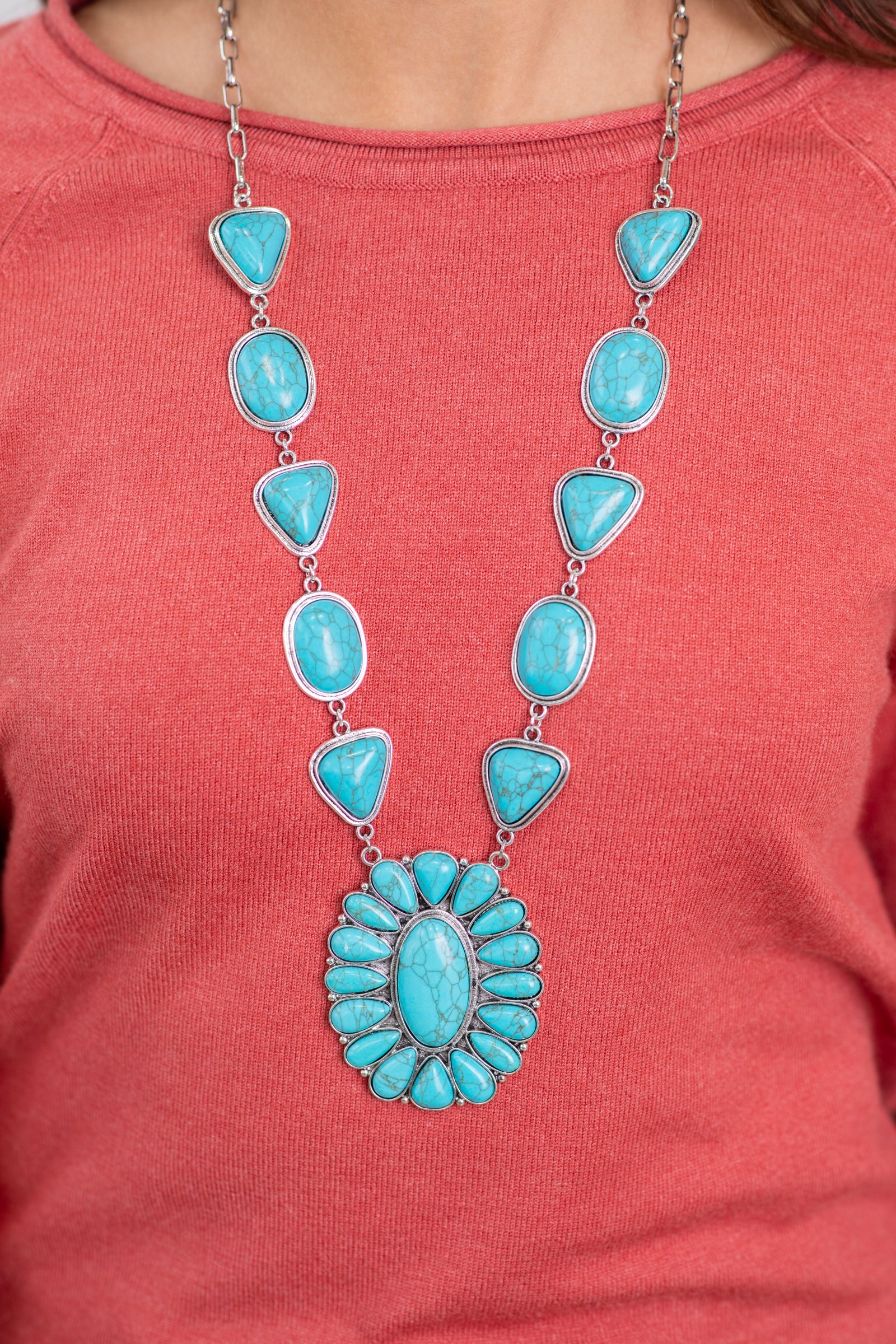 Turquoise Stone Necklace and Earring Set