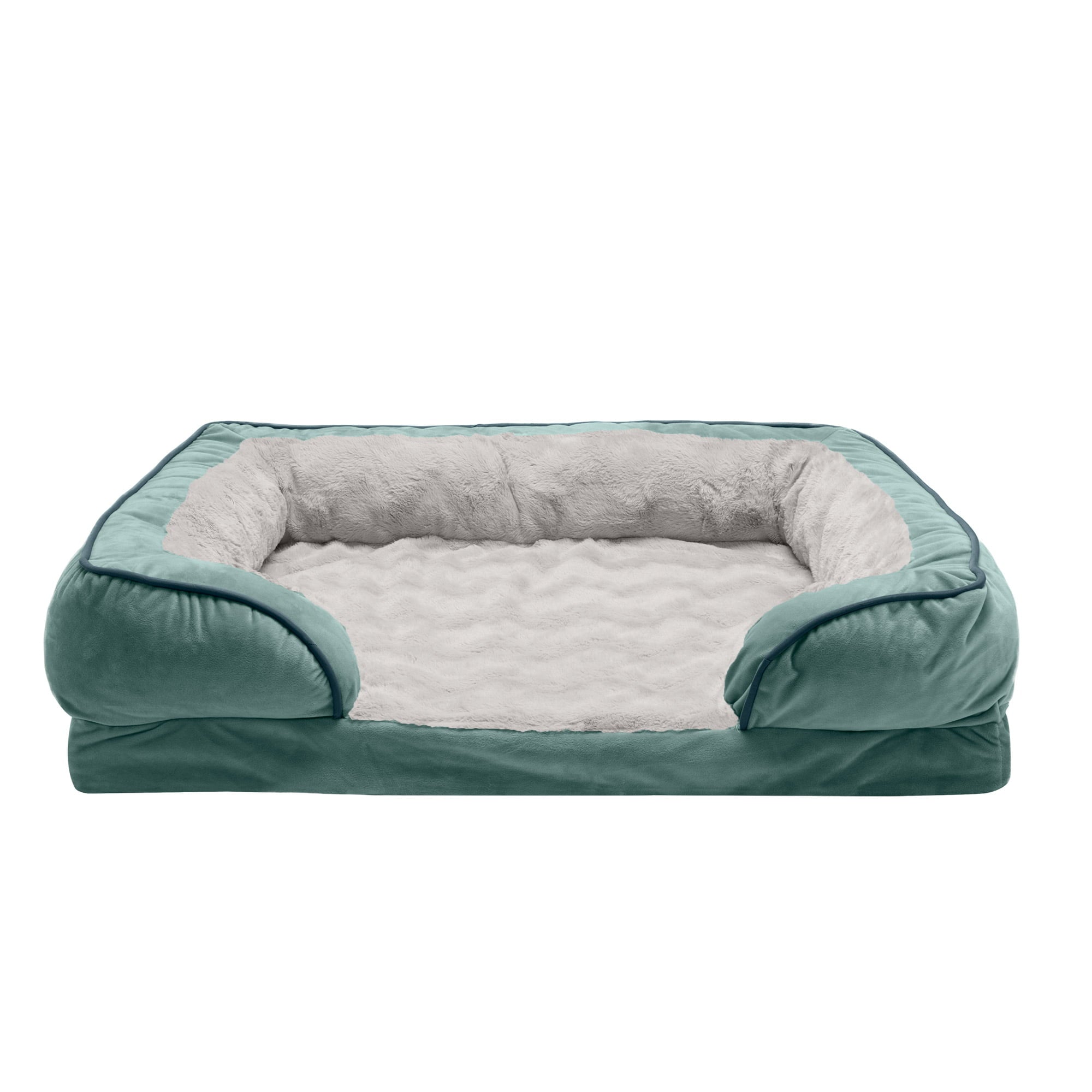 FurHaven Pet Products | Convolute Orthopedic Perfect Comfort Velvet Waves Sofa-Style Couch Pet Bed for Dogs and Cats， Celadon Green， Large