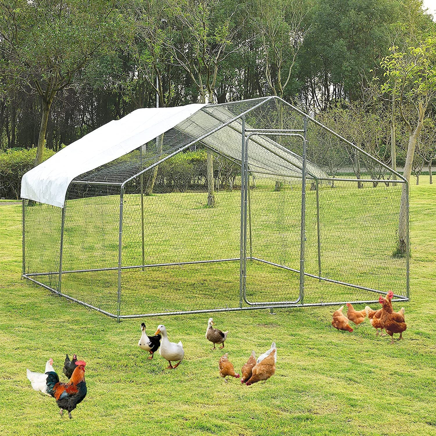 MAGIC UNION Large Metal Chicken Coop Backyard Hen House Outdoor Duck Cage with Waterproof Cover