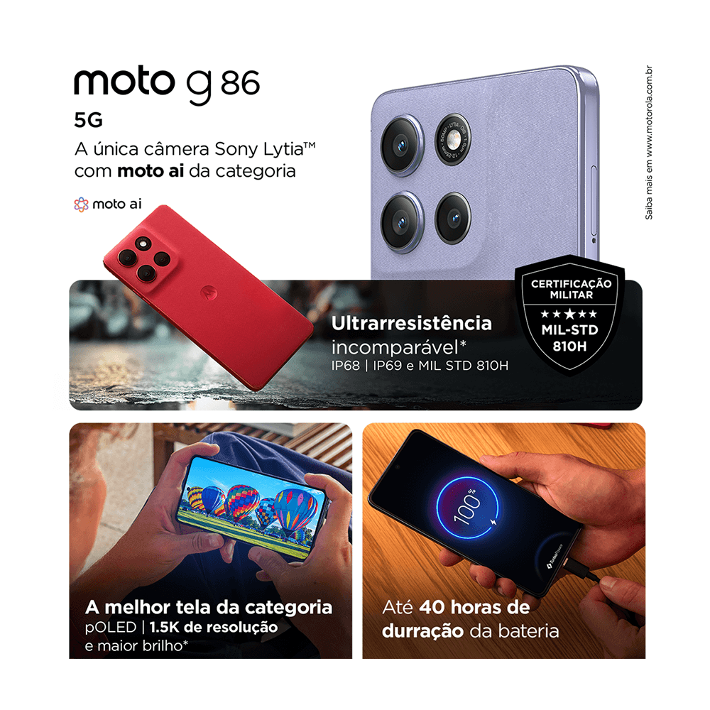 Smartphone Motorola Moto g86  Smartphone Motorola com entrega rápida.