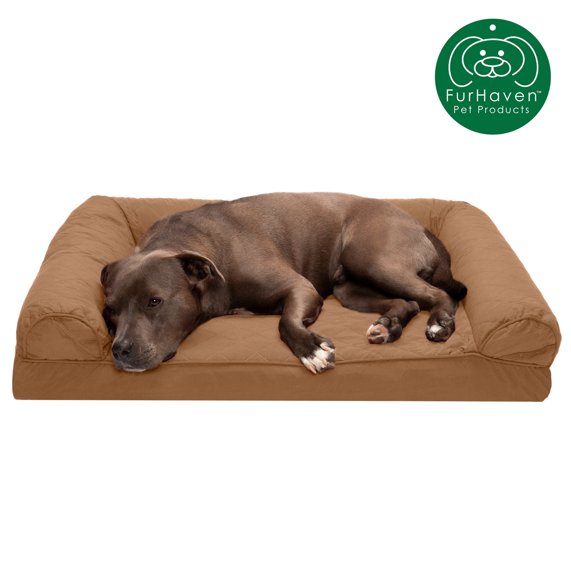FurHaven Pet Products | Full Support Orthopedic Quilted Sofa-Style Couch Pet Bed for Dogs and Cats - Toasted Brown， Large